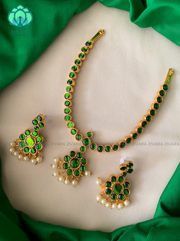 Green- CHINMAYI - Simple kemp attigai neckwear - latest kemp dance jewellery collection