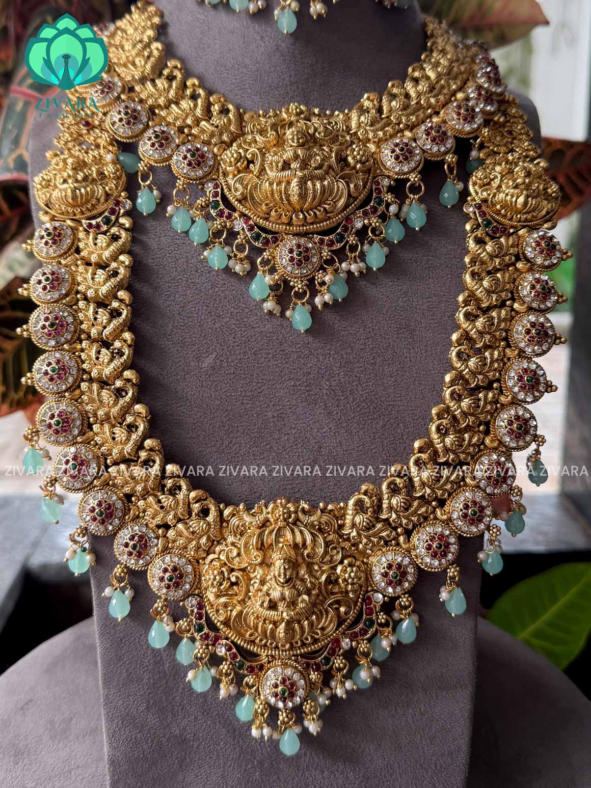 PASTEL GREEN -COMBO OF TRADITIONAL TIKKA SHORT , LONG NECKWEAR AND EARRING - Zivara Fashion
