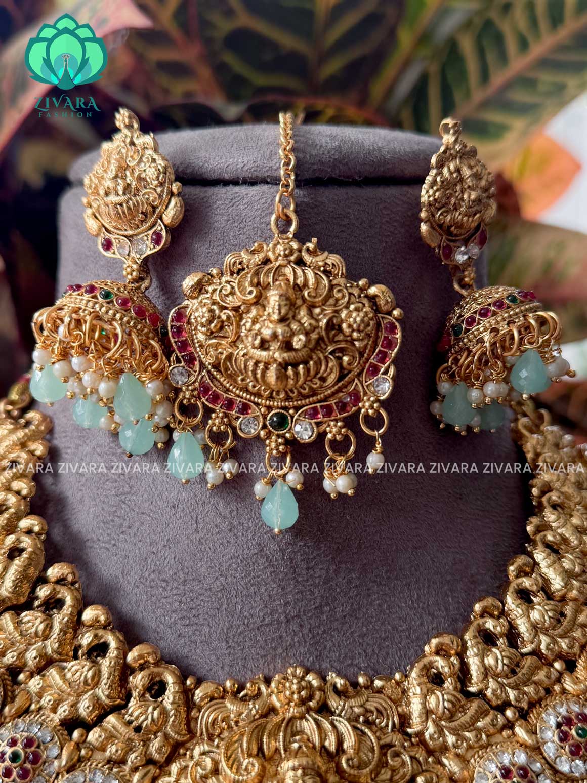 PASTEL GREEN -COMBO OF TRADITIONAL TIKKA SHORT , LONG NECKWEAR AND EARRING - Zivara Fashion