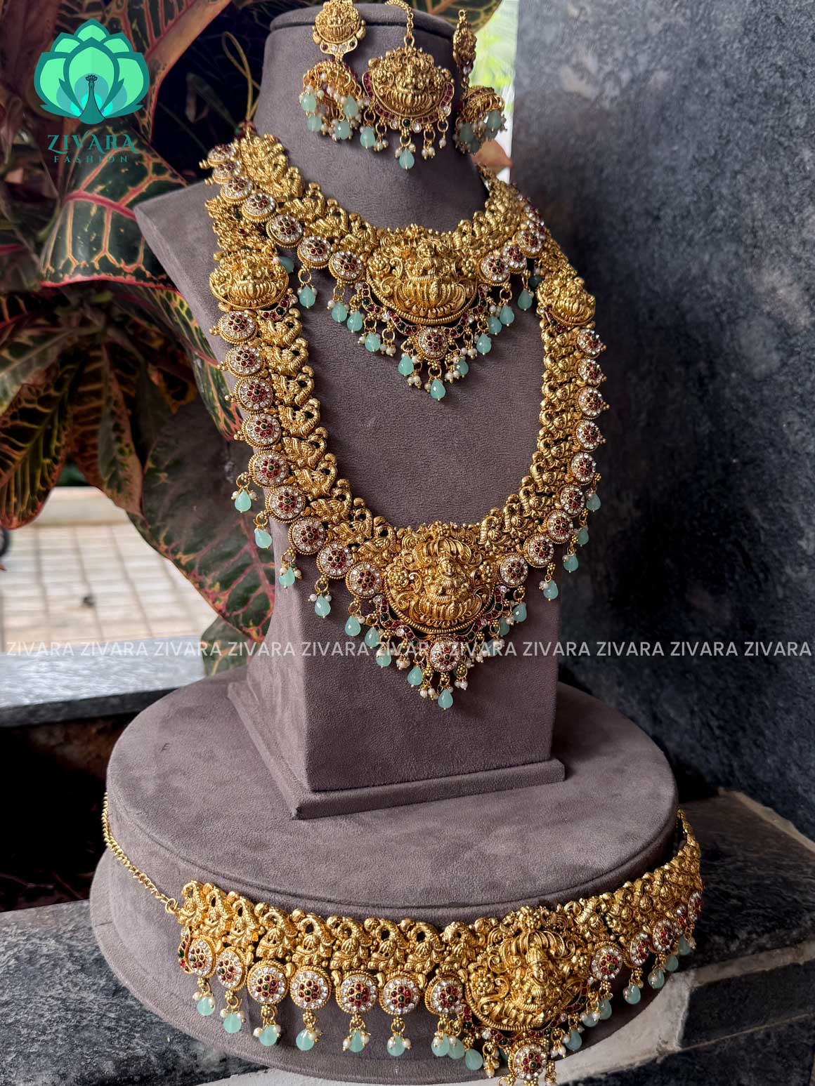 PASTEL GREEN -COMBO OF TRADITIONAL TIKKA SHORT , LONG NECKWEAR AND EARRING - Zivara Fashion