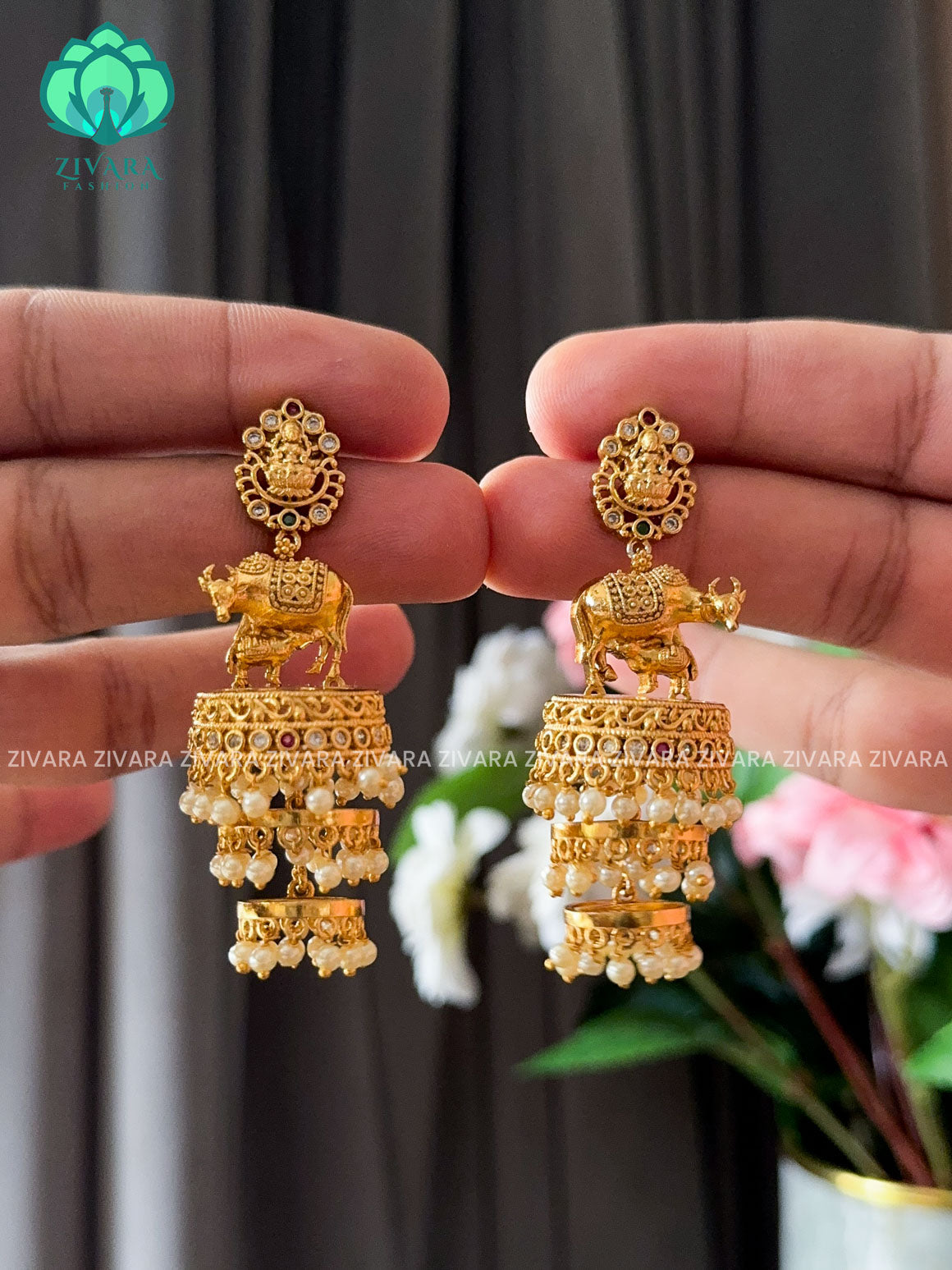 DIYA- EXUBERANT GOMATHA JHUMKAS - TRADITIONAL PREMIUM MATTE  polish JHUMKA- latest jewellery collection- zivara fashion