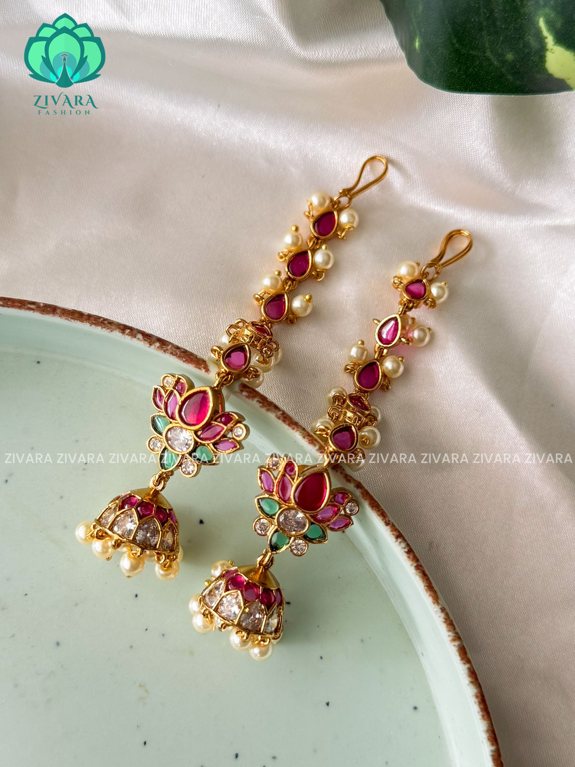 Lotus real kemp jhumka with maatal - latest jewellery collection- zivara fashion