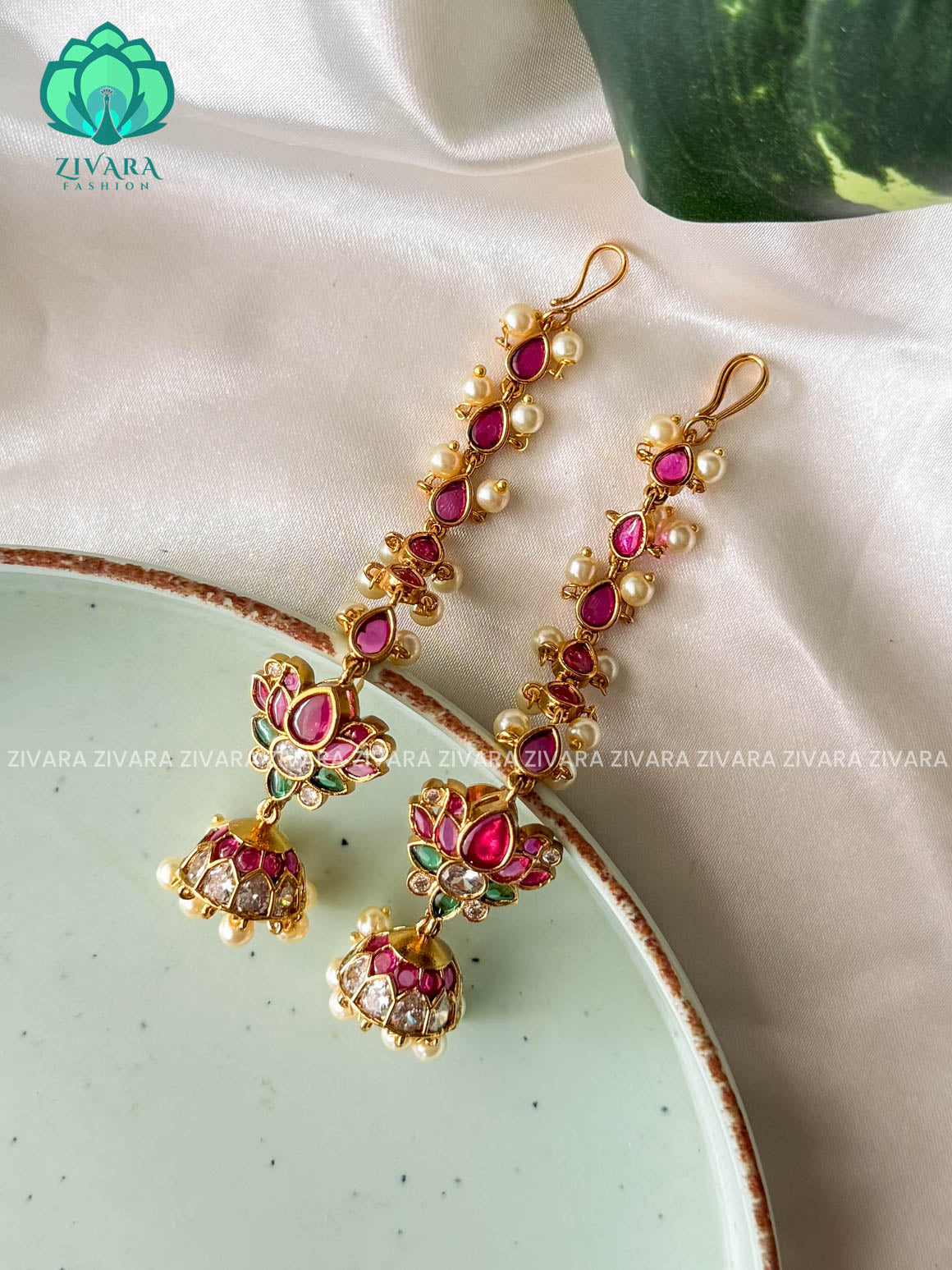 Lotus real kemp jhumka with maatal - latest jewellery collection- zivara fashion