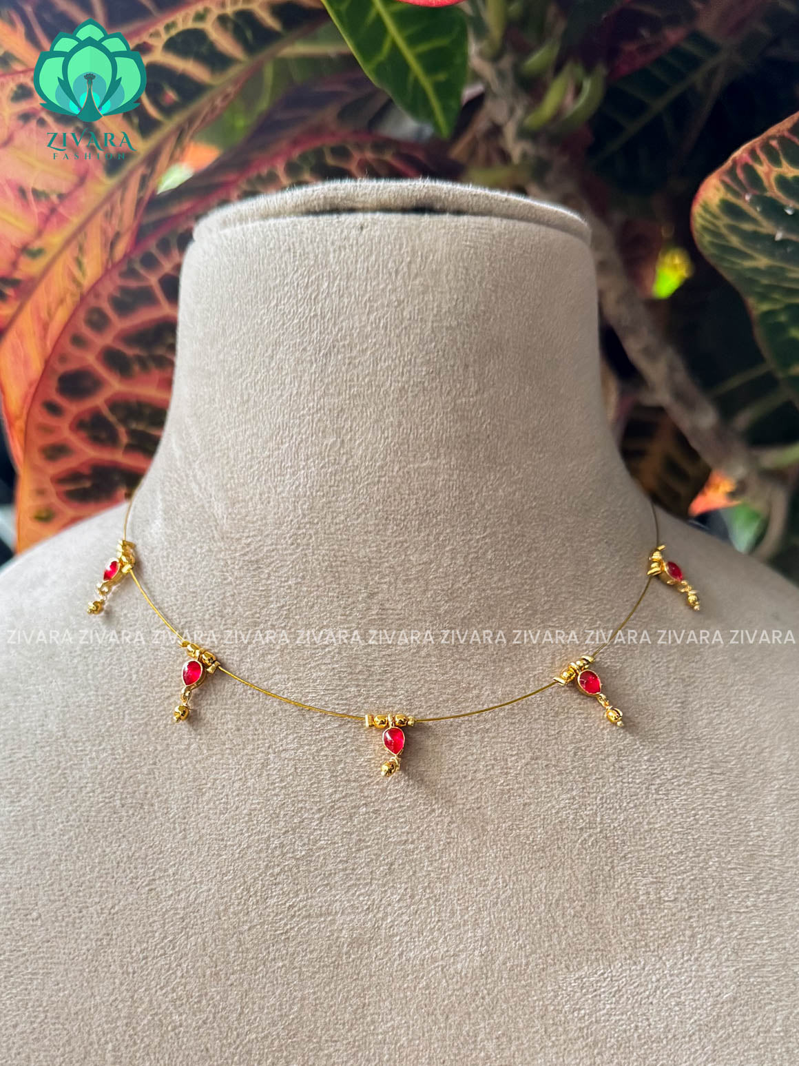 PINK TEAR DROP TAMARA INVISIBLE MINIMAL ELEGANT HANDMADE NECKLACE WITH BRILLIANT FINISH MOTIFS- ZIVARA FASHION