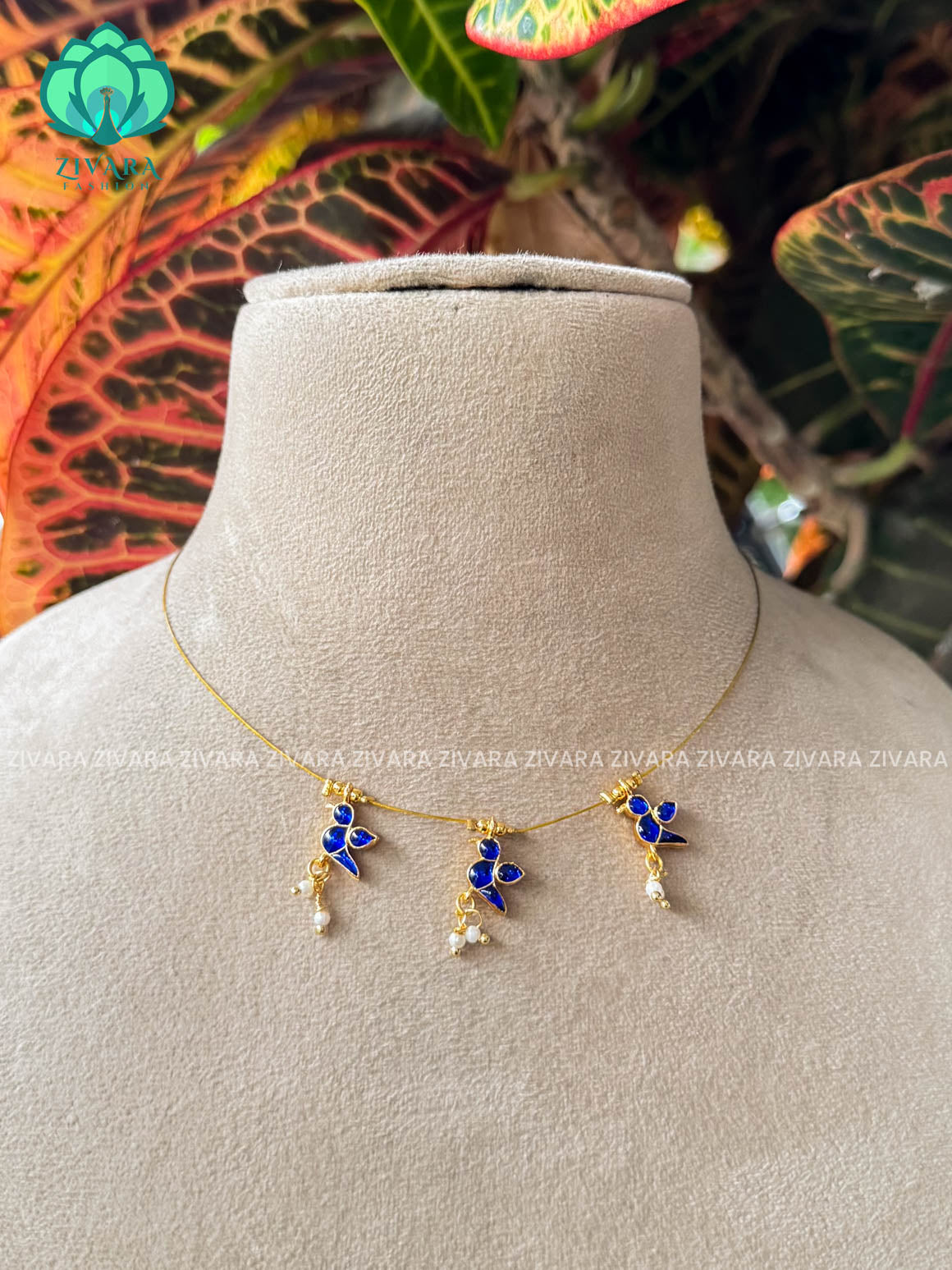BLUE BIRD  TAMARA INVISIBLE MINIMAL ELEGANT HANDMADE NECKLACE WITH BRILLIANT FINISH MOTIFS- ZIVARA FASHION