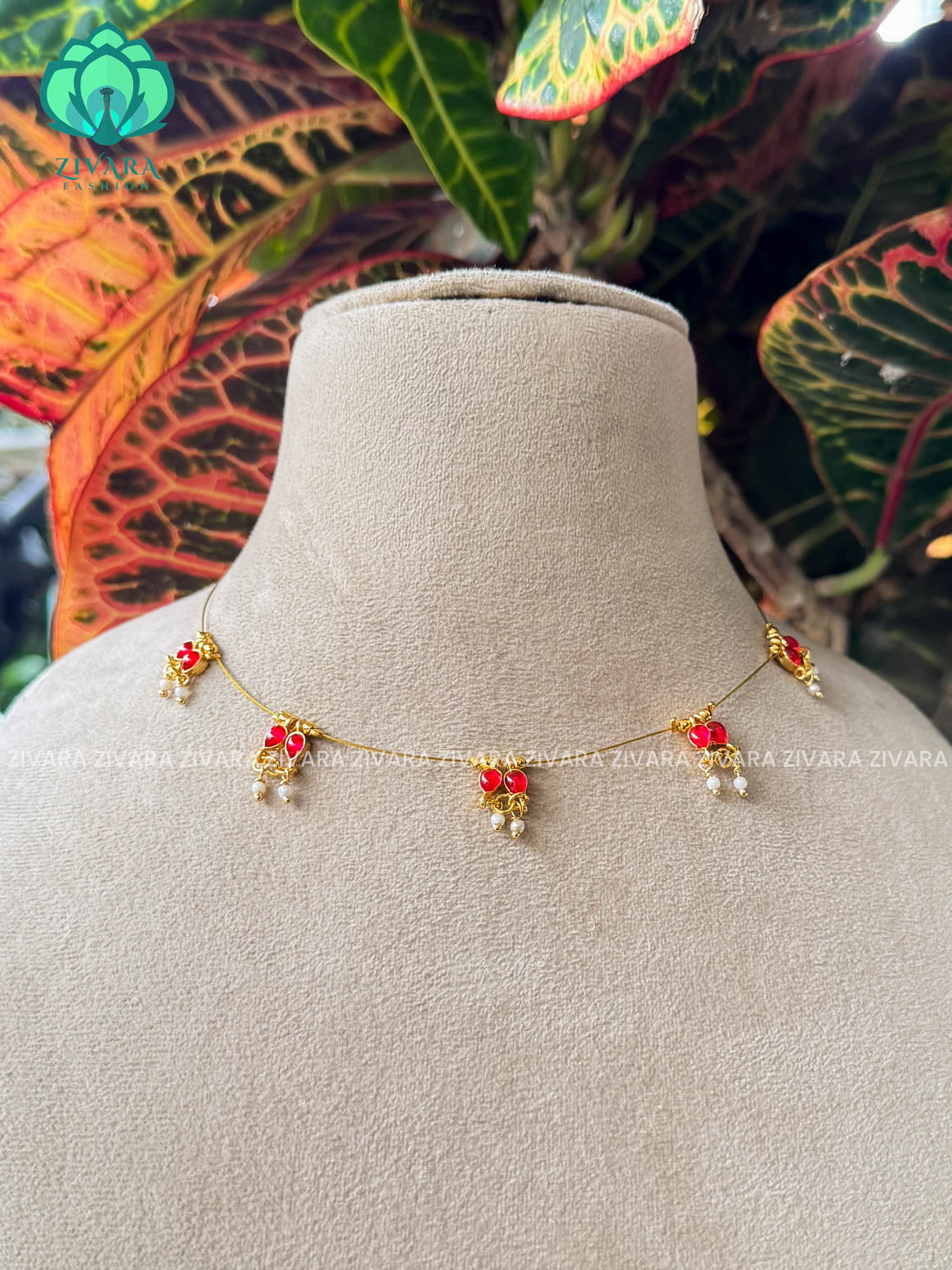 PINK  TEAR TAMARA INVISIBLE MINIMAL ELEGANT HANDMADE NECKLACE WITH BRILLIANT FINISH MOTIFS- ZIVARA FASHION