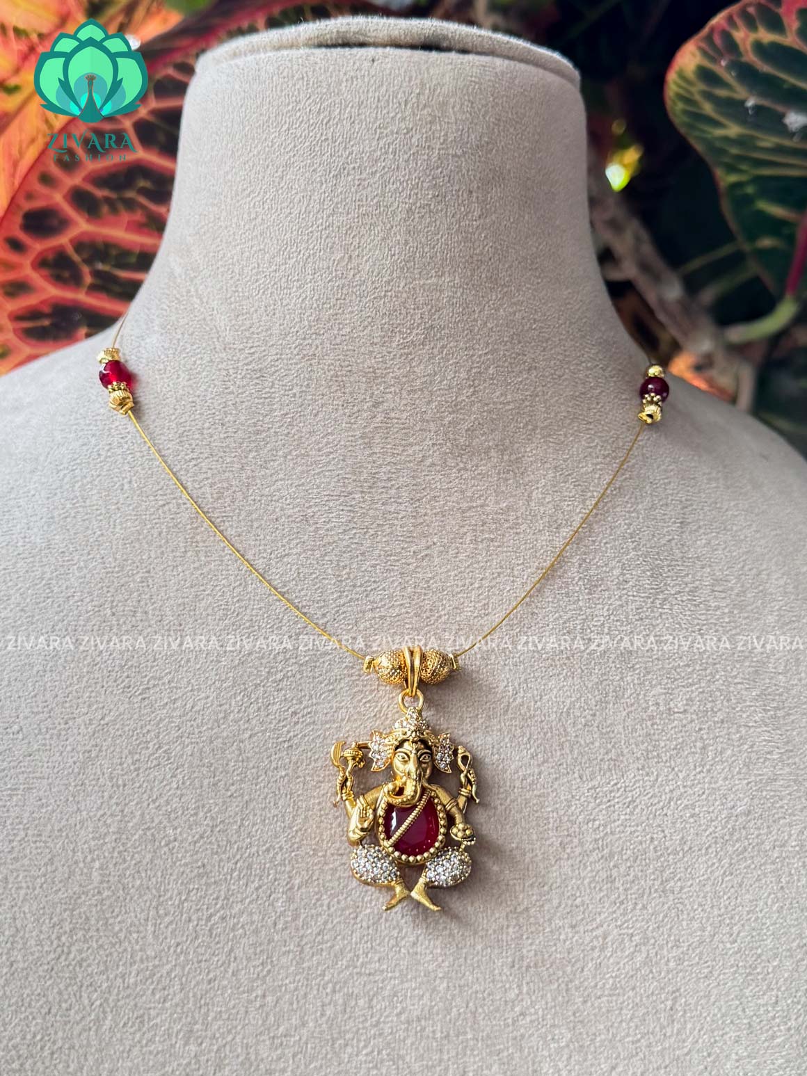 RUBY Tamara GANESHA  INVISIBLE MINIMAL ELEGANT HANDMADE NECKLACE WITH BRILLIANT FINISH MOTIFS- ZIVARA FASHION