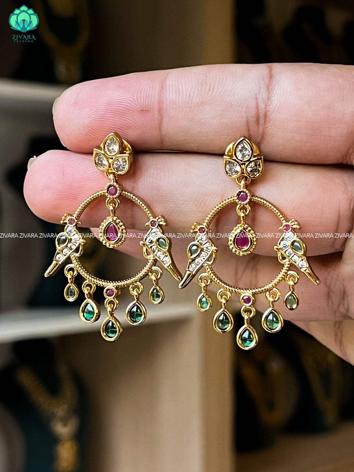 DIYA - PARROT BALI WITH HANGING TEARS - PREMIUM MATTE polish BALI- latest jewellery collection- zivara fashion
