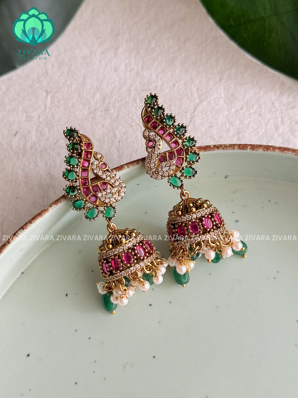 REAL KEMP MEDIUM SIZE Hotselling PEACOCK BRIDAL jhumka - latest trending collection