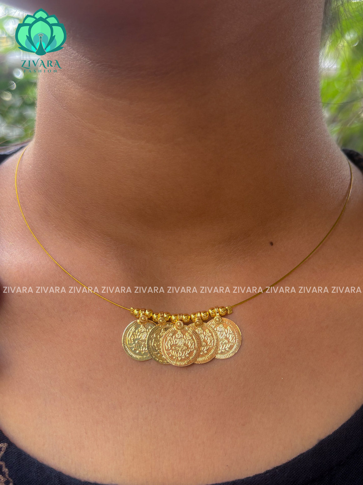 COIN - TAMARA INVISIBLE MINIMAL ELEGANT HANDMADE NECKLACE WITH BRILLIANT FINISH MOTIFS- ZIVARA FASHION
