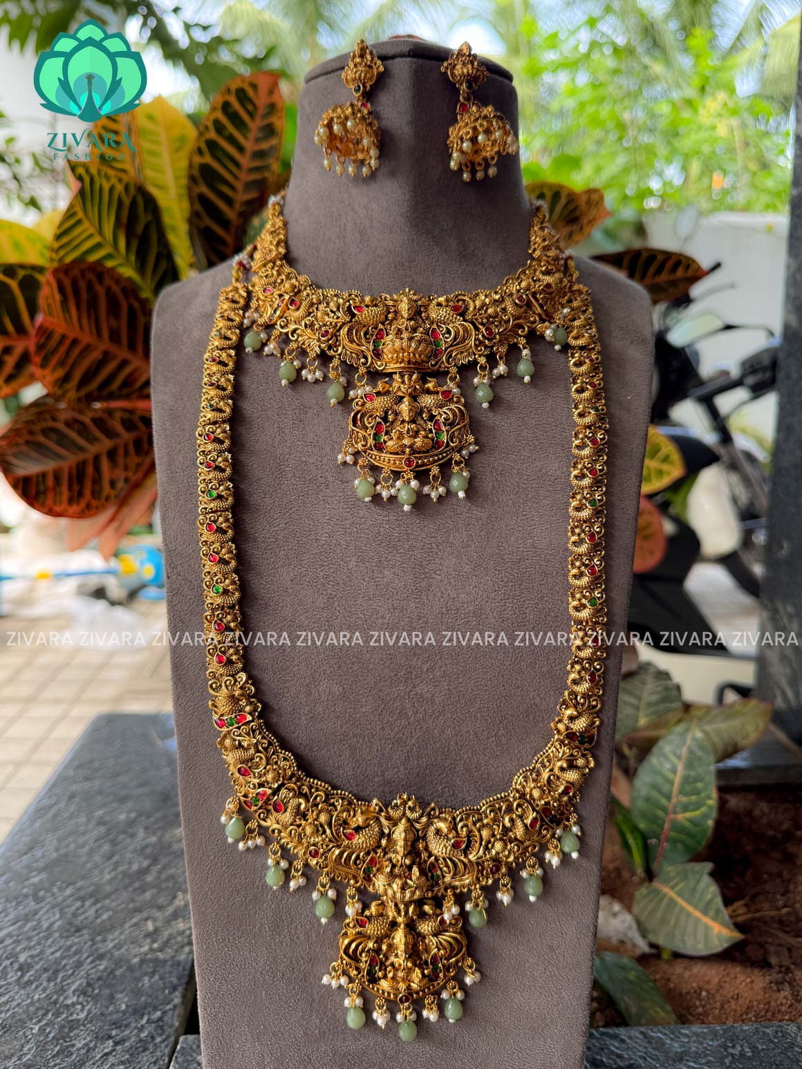 Trending green beads TEMPLE -COMBO OF NORMAL MATTE ,SHORT, long earring   - Zivara Fashion