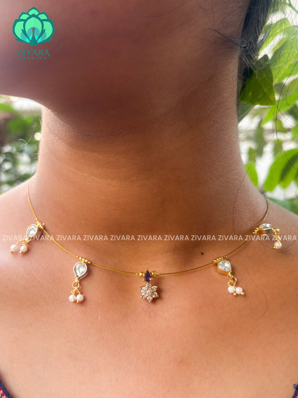 Purple- Star and tear  -TAMARA INVISIBLE MINIMAL ELEGANT HANDMADE NECKLACE WITH BRILLIANT FINISH MOTIFS- ZIVARA FASHION