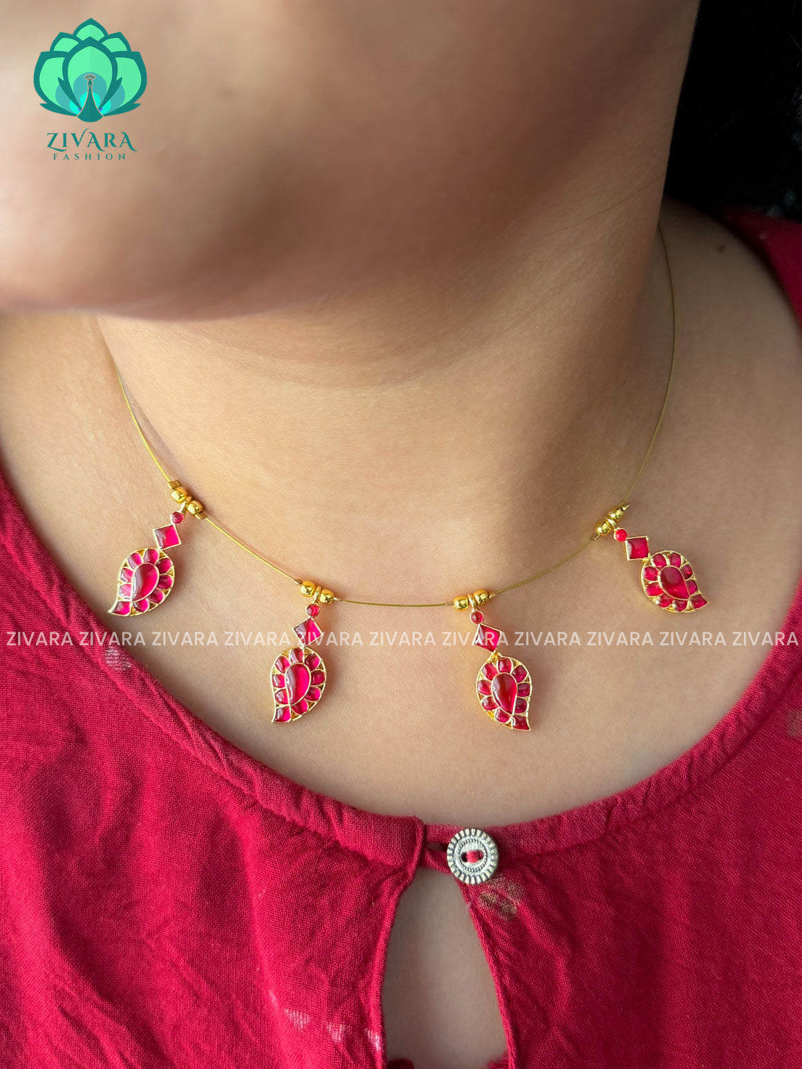 PINK- TAMARA- MANGO INVISIBLE MINIMAL ELEGANT HANDMADE NECKLACE WITH BRILLIANT FINISH MOTIFS- ZIVARA FASHION