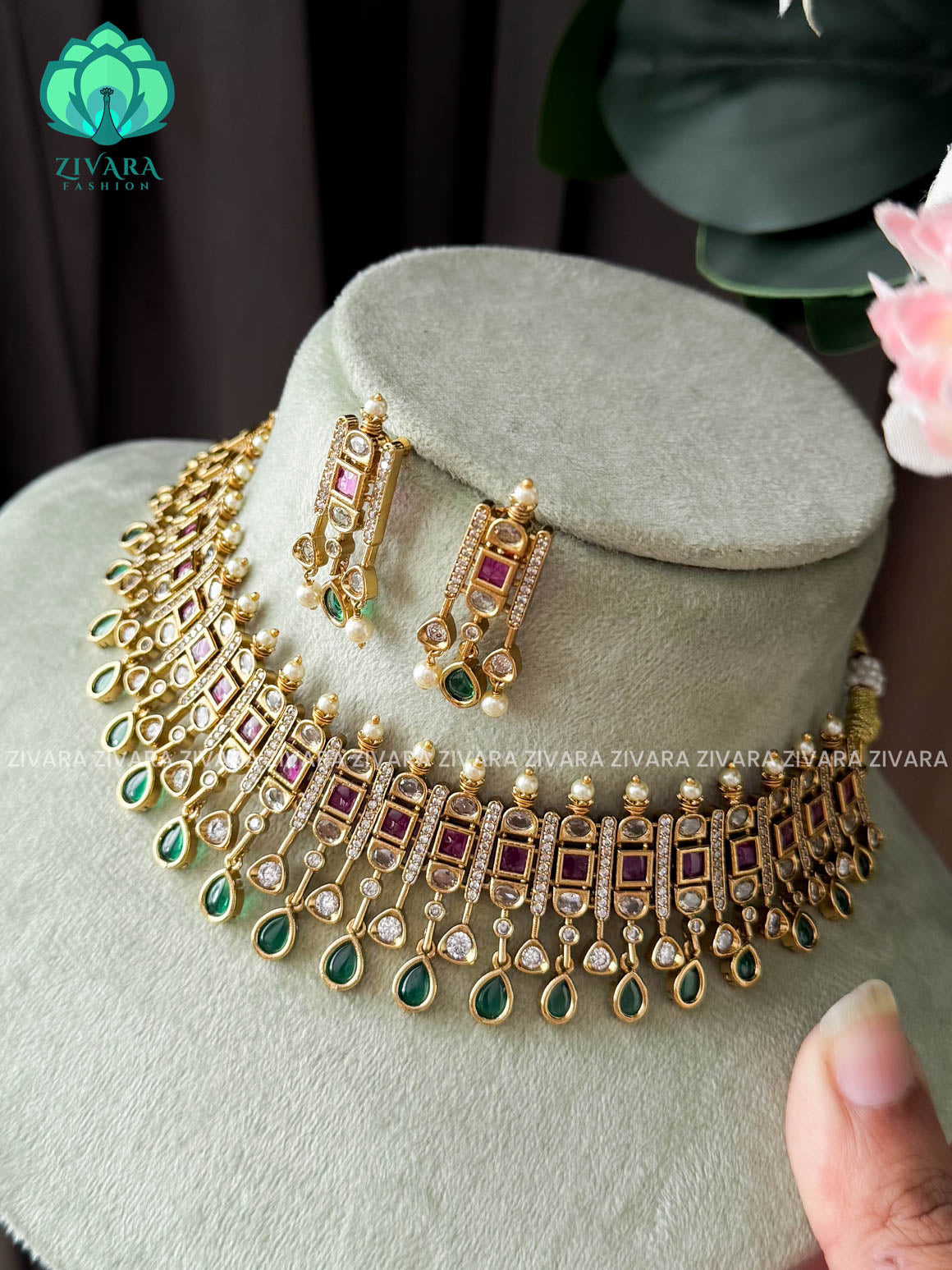 BRIDAL REAL KEMP STONE-TRADITIONAL CHOKER COLLECTION WITH EARRINGS- LATEST JEWELLERY COLLECTION