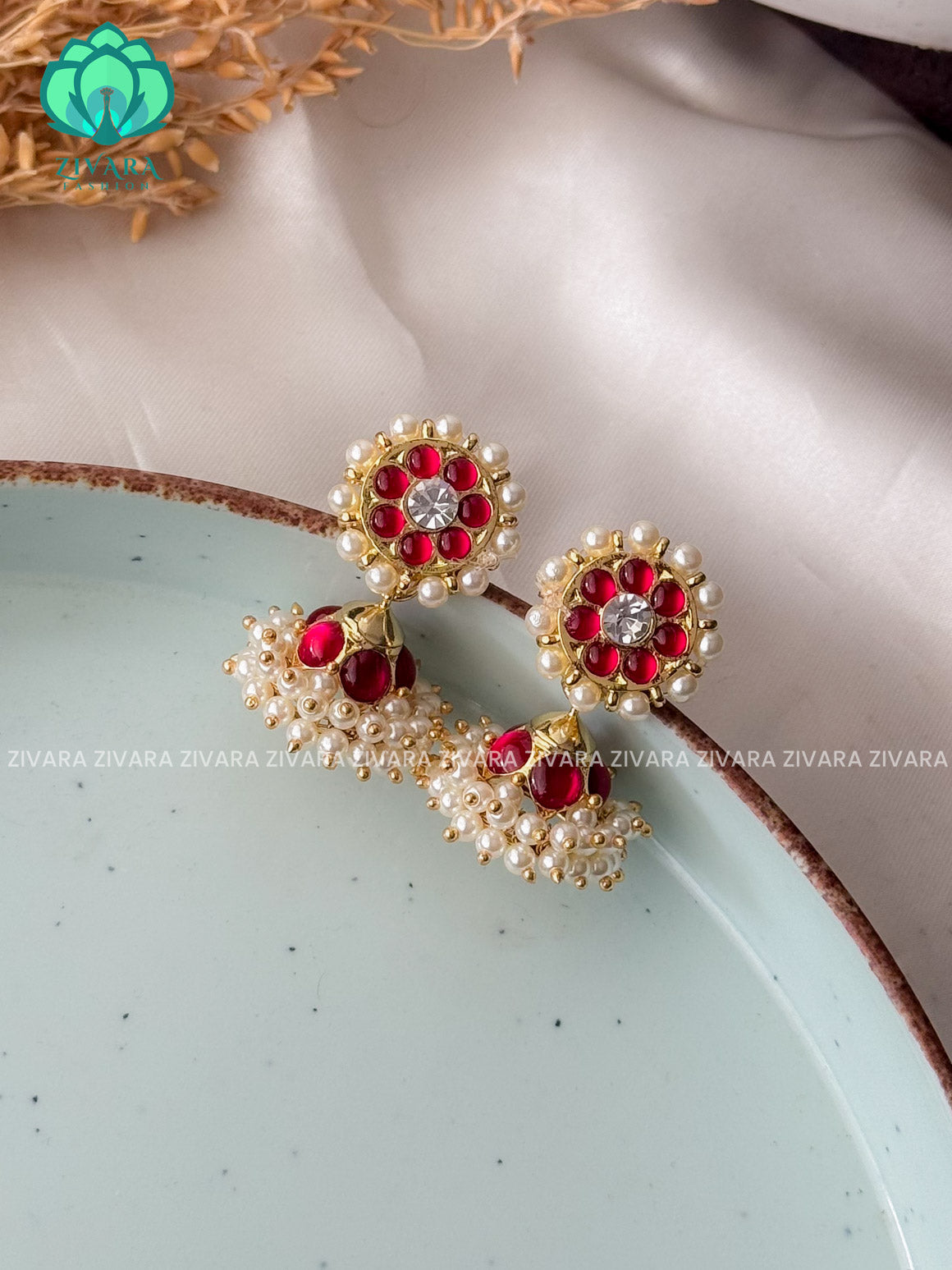 RED MATHANGI- JHUMKA- REAL KEMP BHARATHANATYAM DANCE PREMIUM JEWELLERY (PREORDER WITH 3 TO 10 DAYS DISPATCH TIME)