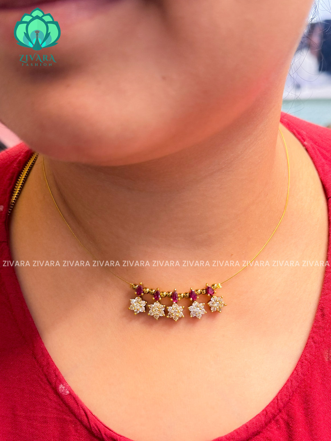 RUBY - TAMARA - MATTE FINISH STAR  - INVISIBLE MINIMAL ELEGANT HANDMADE NECKLACE WITH BRILLIANT FINISH MOTIFS- ZIVARA FASHION