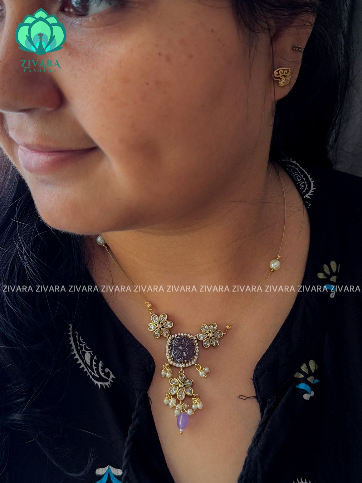 PURPLE - PUMPKIN PENDANT  -TAMARA INVISIBLE MINIMAL ELEGANT HANDMADE NECKLACE WITH BRILLIANT FINISH MOTIFS- ZIVARA FASHION