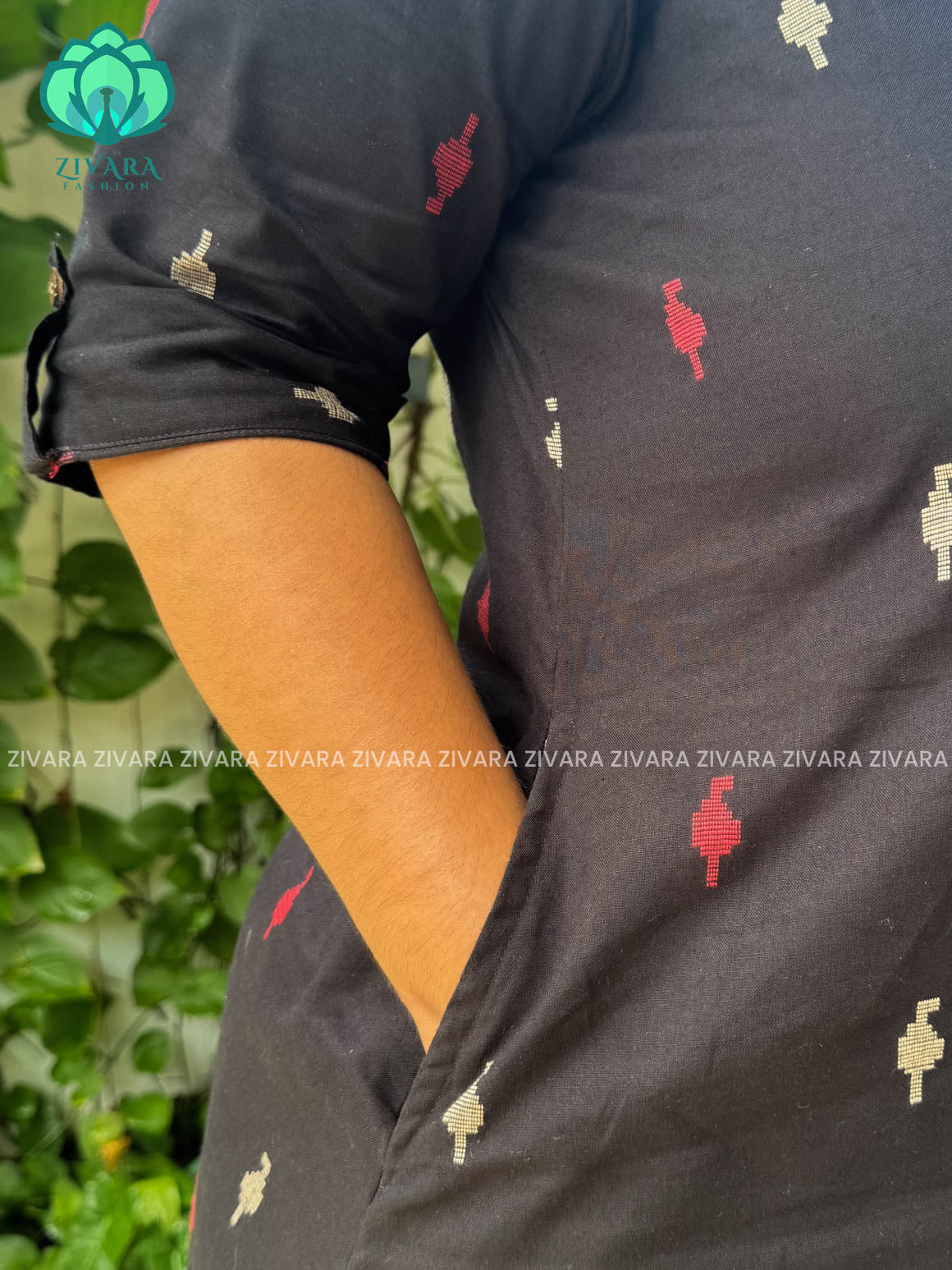 BLACK- Liya - Woven pure handloom rayon pre-washed Full length flared straight cut kurti for women- Label Zivara