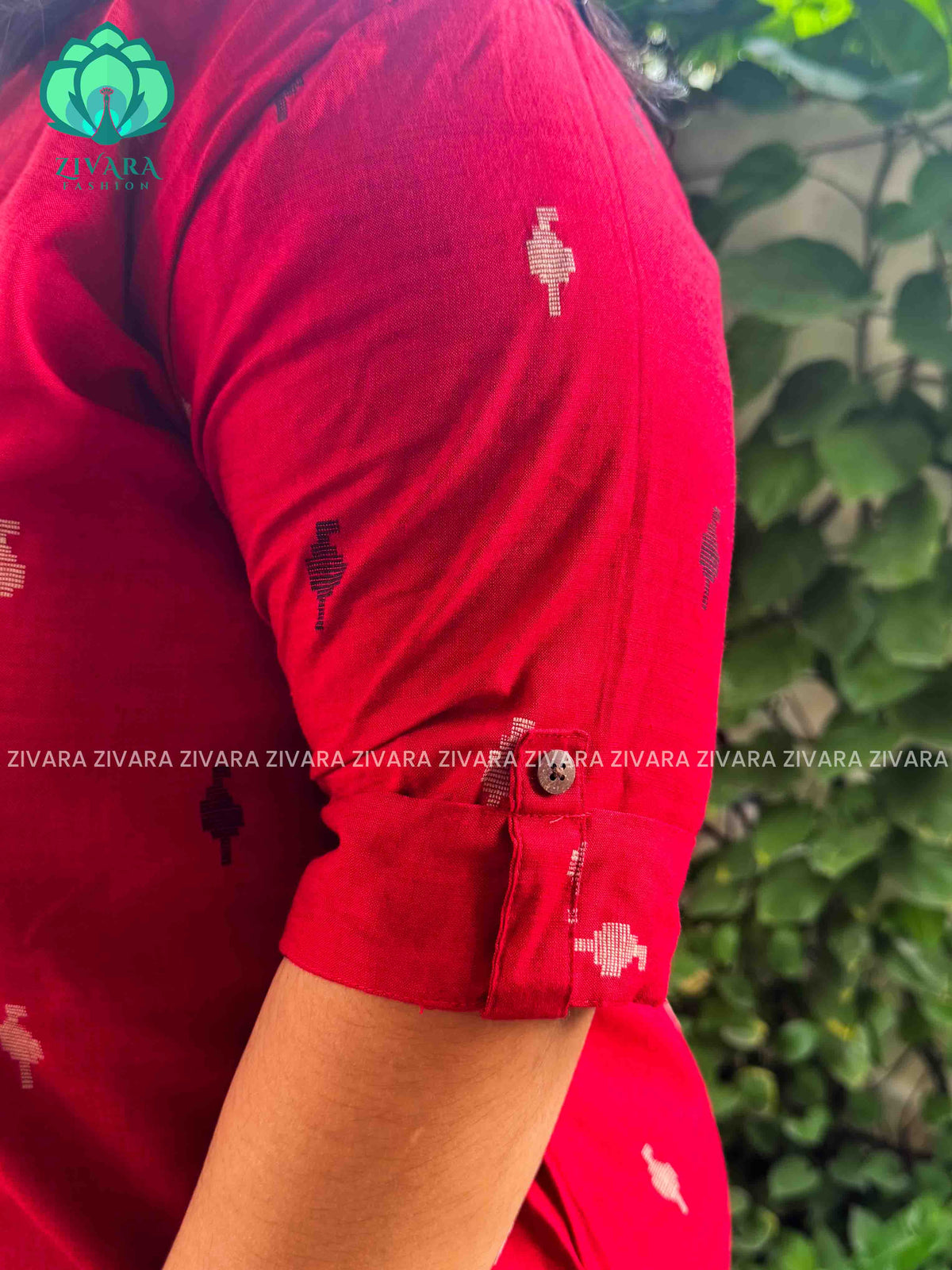 RED - Liya - Woven pure handloom rayon pre-washed Full length flared straight cut kurti for women- Label Zivara