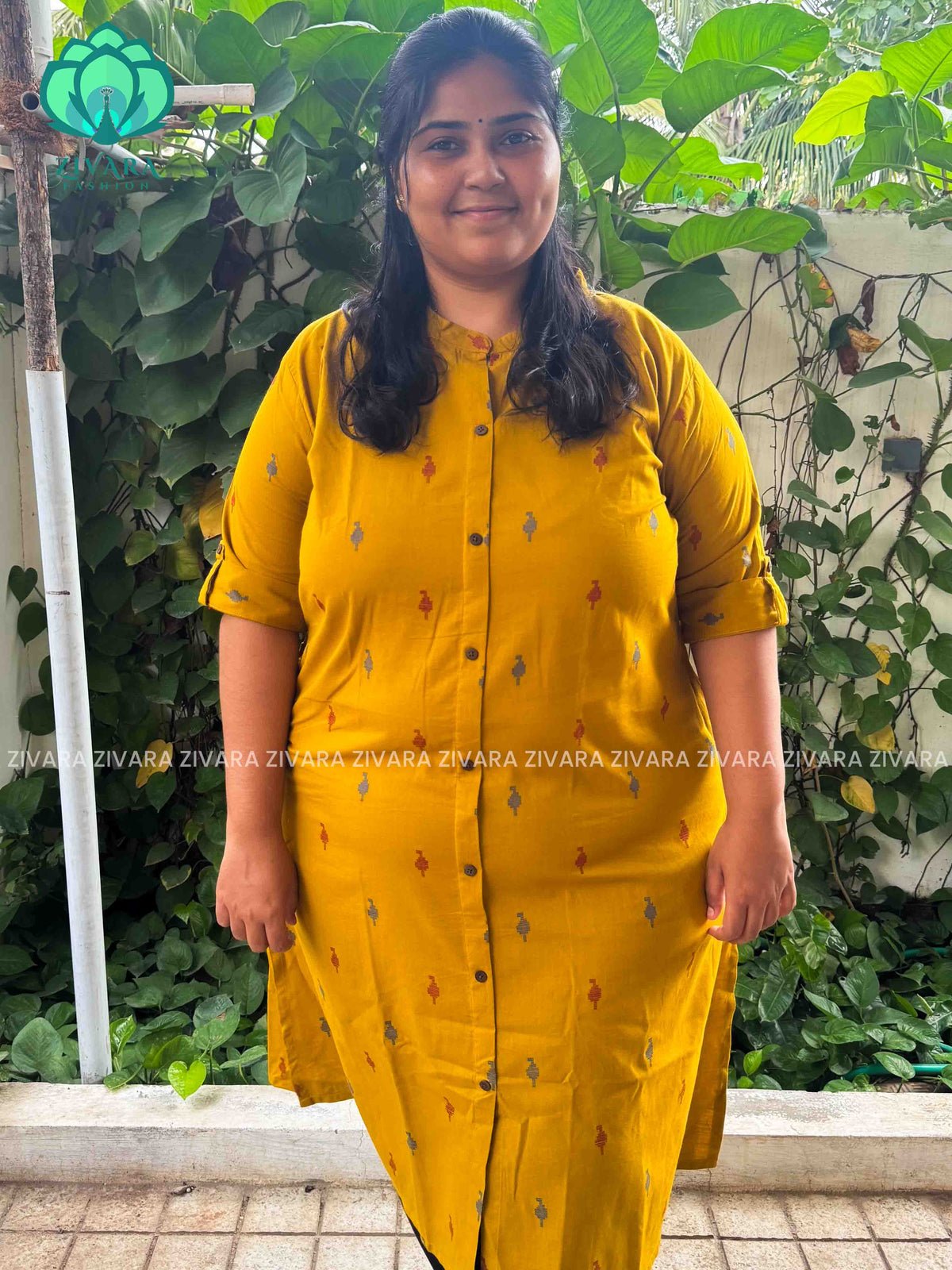 MUSTARD YELLOW - Liya - Woven pure handloom rayon pre-washed Full length flared straight cut kurti for women- Label Zivara