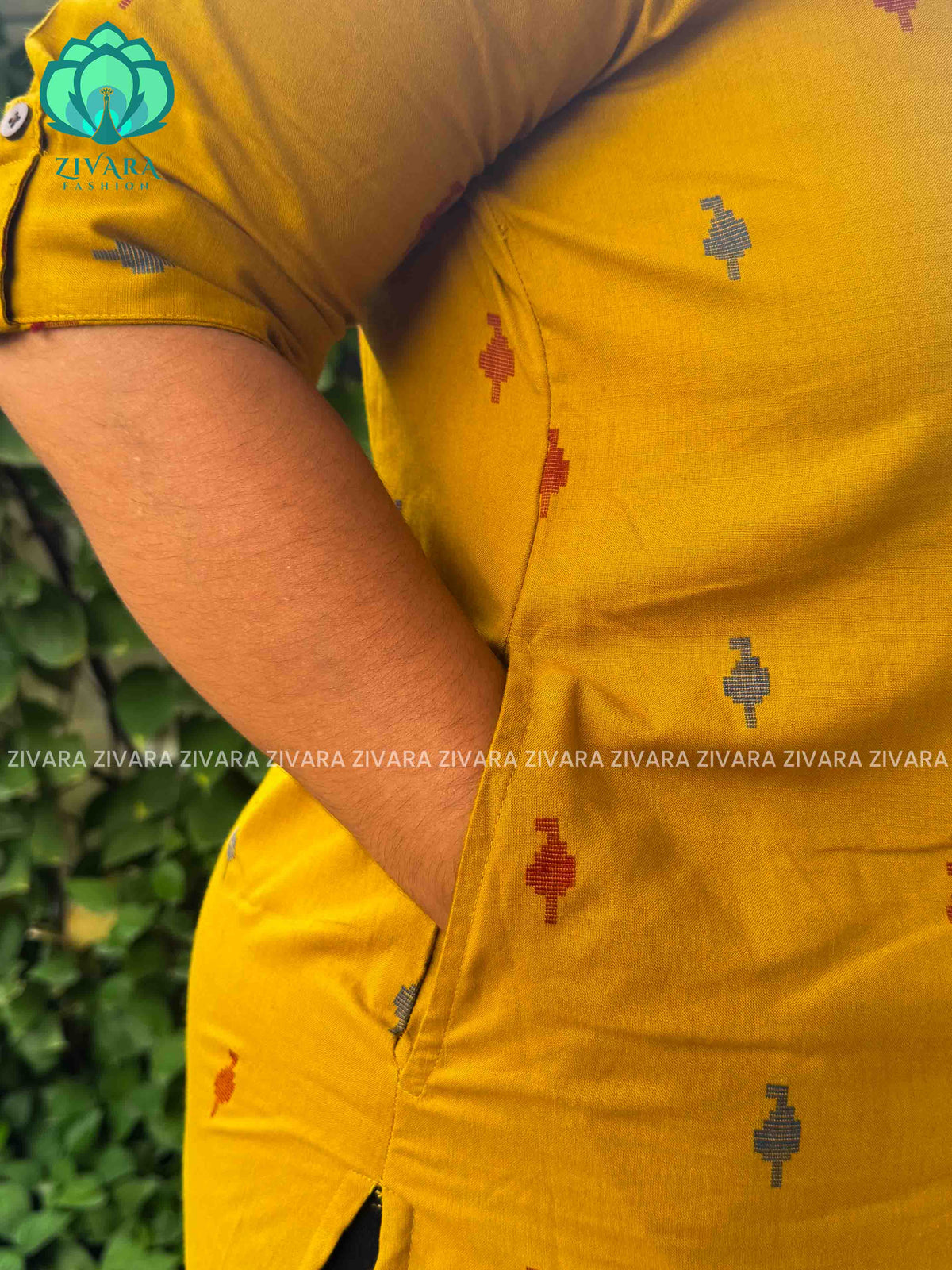 MUSTARD YELLOW - Liya - Woven pure handloom rayon pre-washed Full length flared straight cut kurti for women- Label Zivara