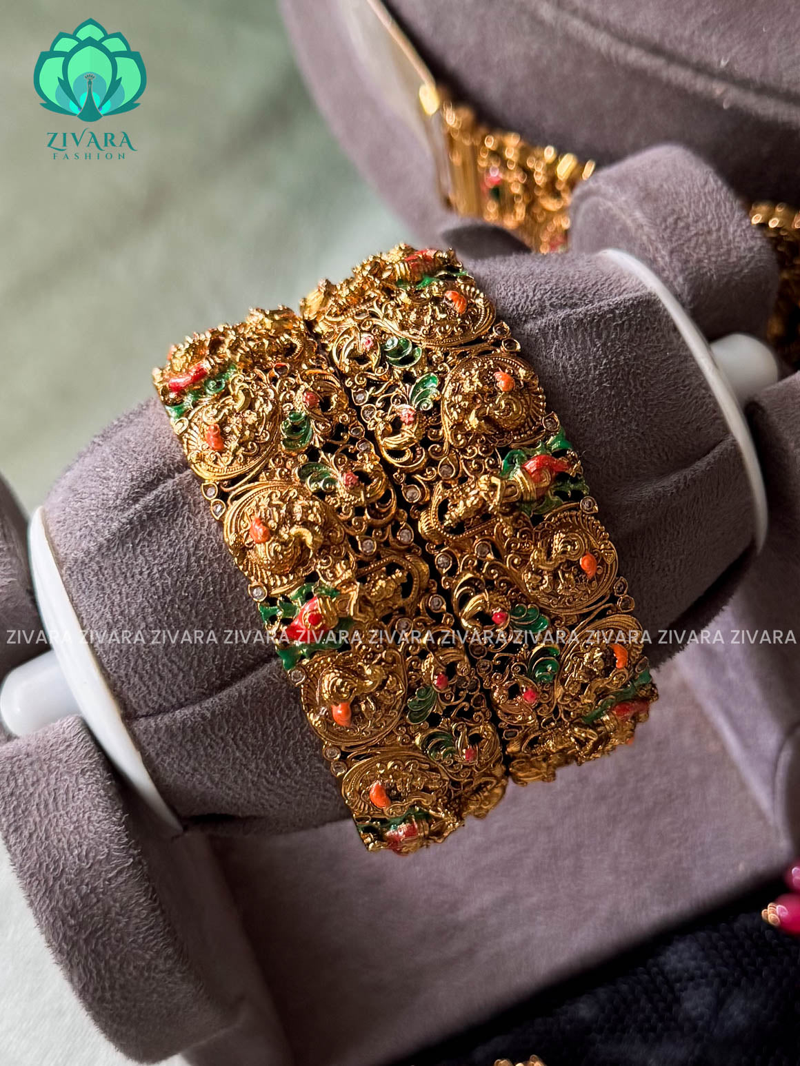 MADHURYA -  GRAND BRIDAL VINTAGE FINISH  KRISHNA LEELA  SET handpainted - Traditional south indian premium neckwear with earrings- Zivara Fashion