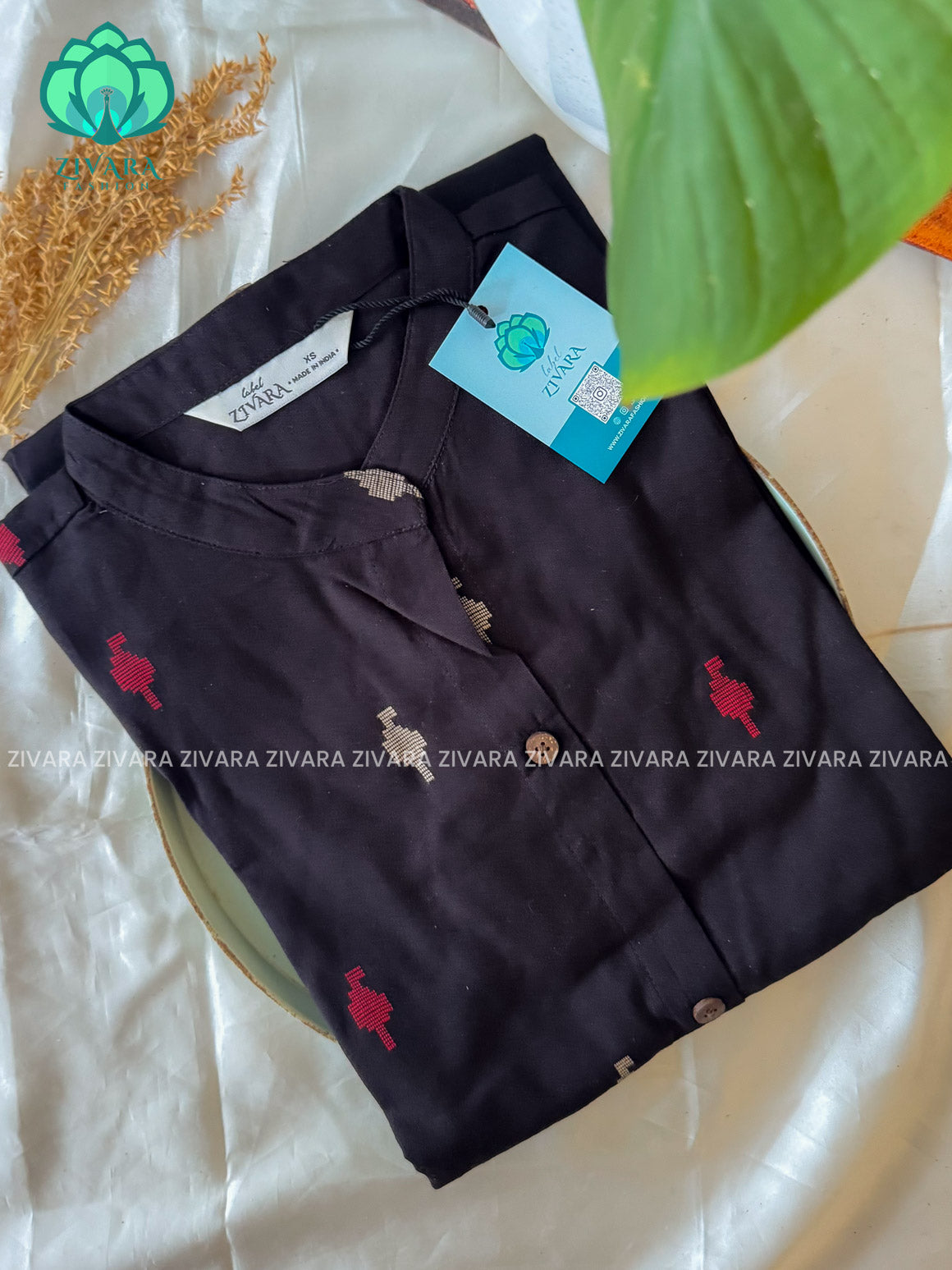 BLACK- Liya - Woven pure handloom rayon pre-washed Full length flared straight cut kurti for women- Label Zivara