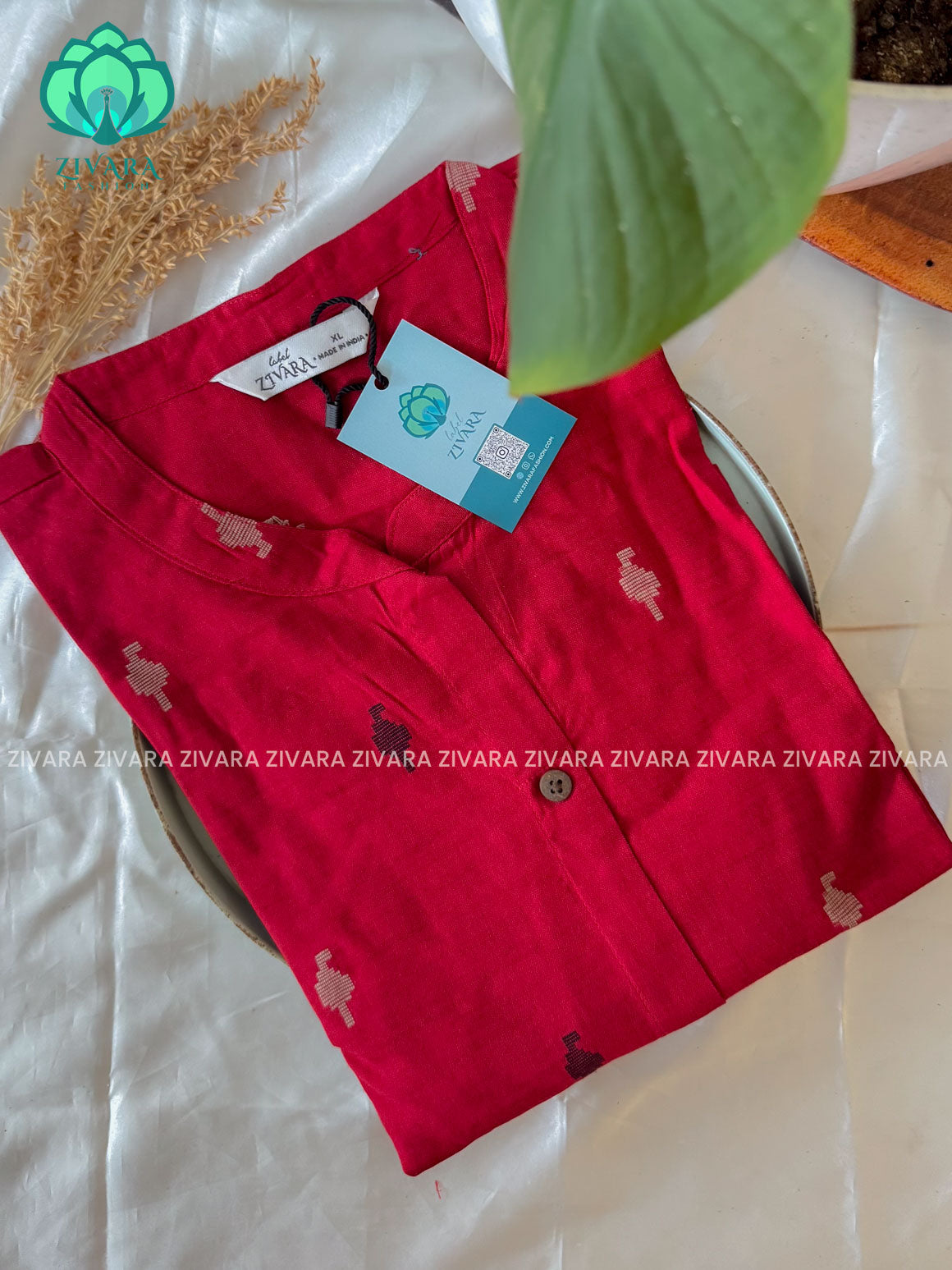 RED - Liya - Woven pure handloom rayon pre-washed Full length flared straight cut kurti for women- Label Zivara