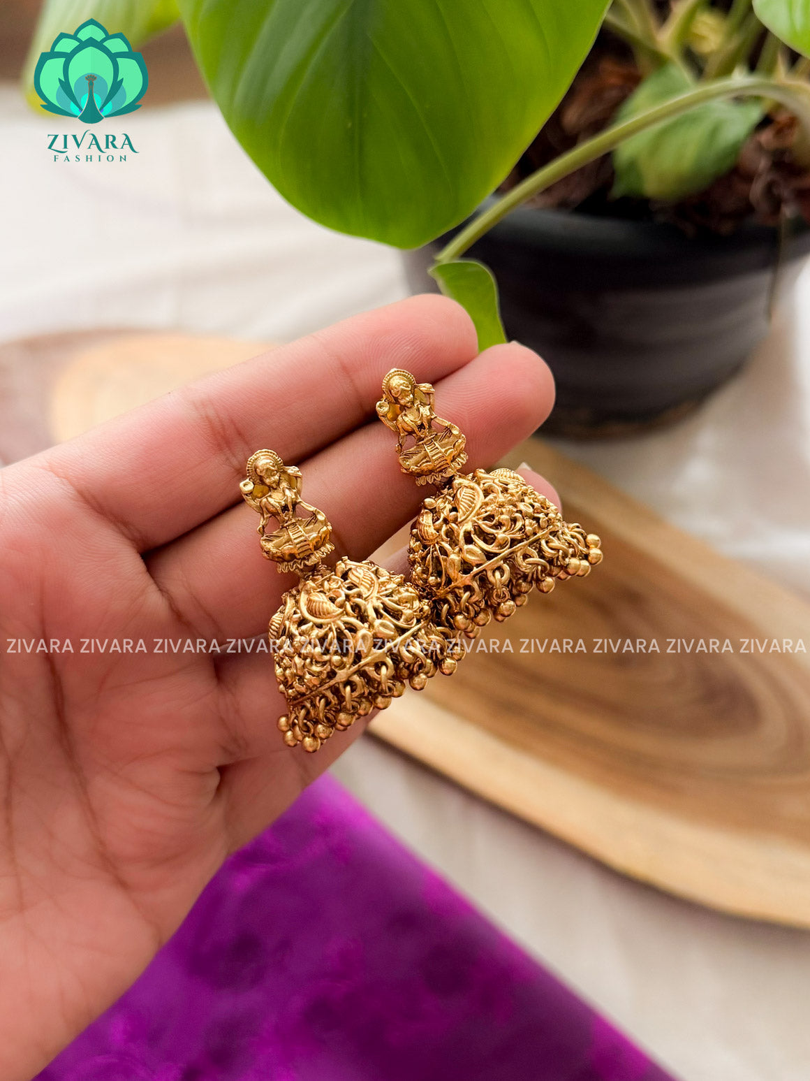 GOLD PEARLS - TEMPLE - TRADITIONAL NORMAL MATTE  polish JHUMKA- latest jewellery collection- zivara fashion