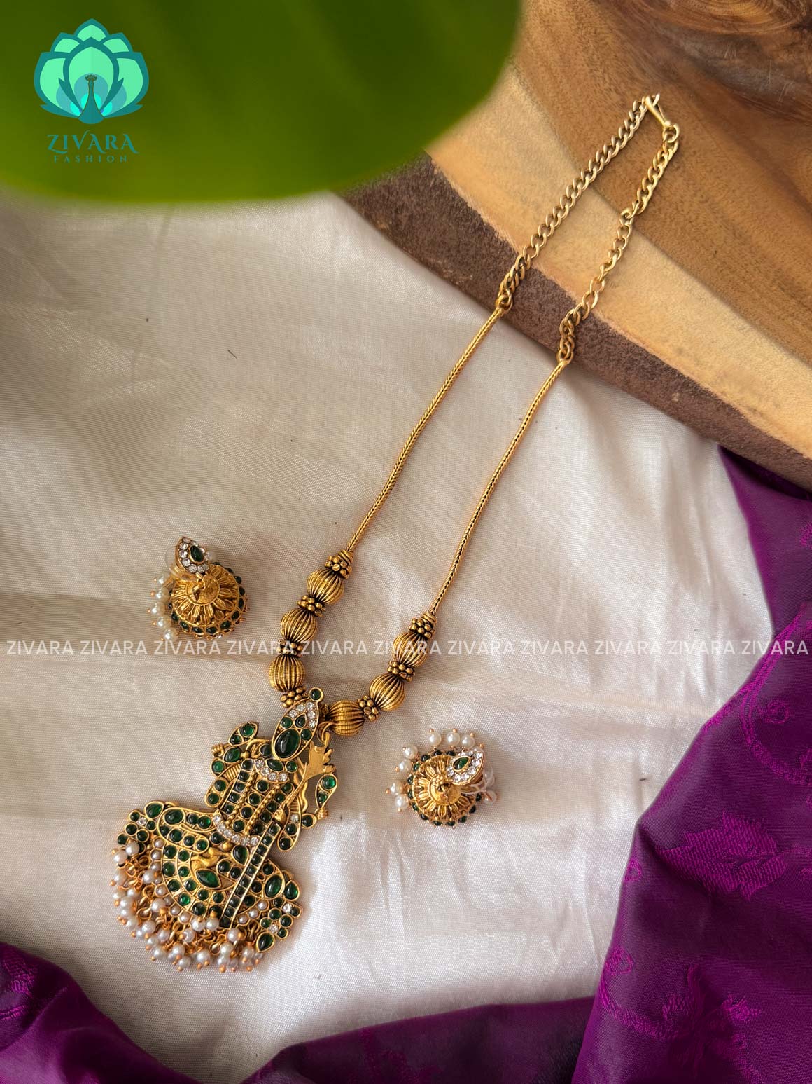 GREEN -KAMAKSHI NORMAL MATTE neckwear with earrings- Zivara Fashion- latest jewellery design