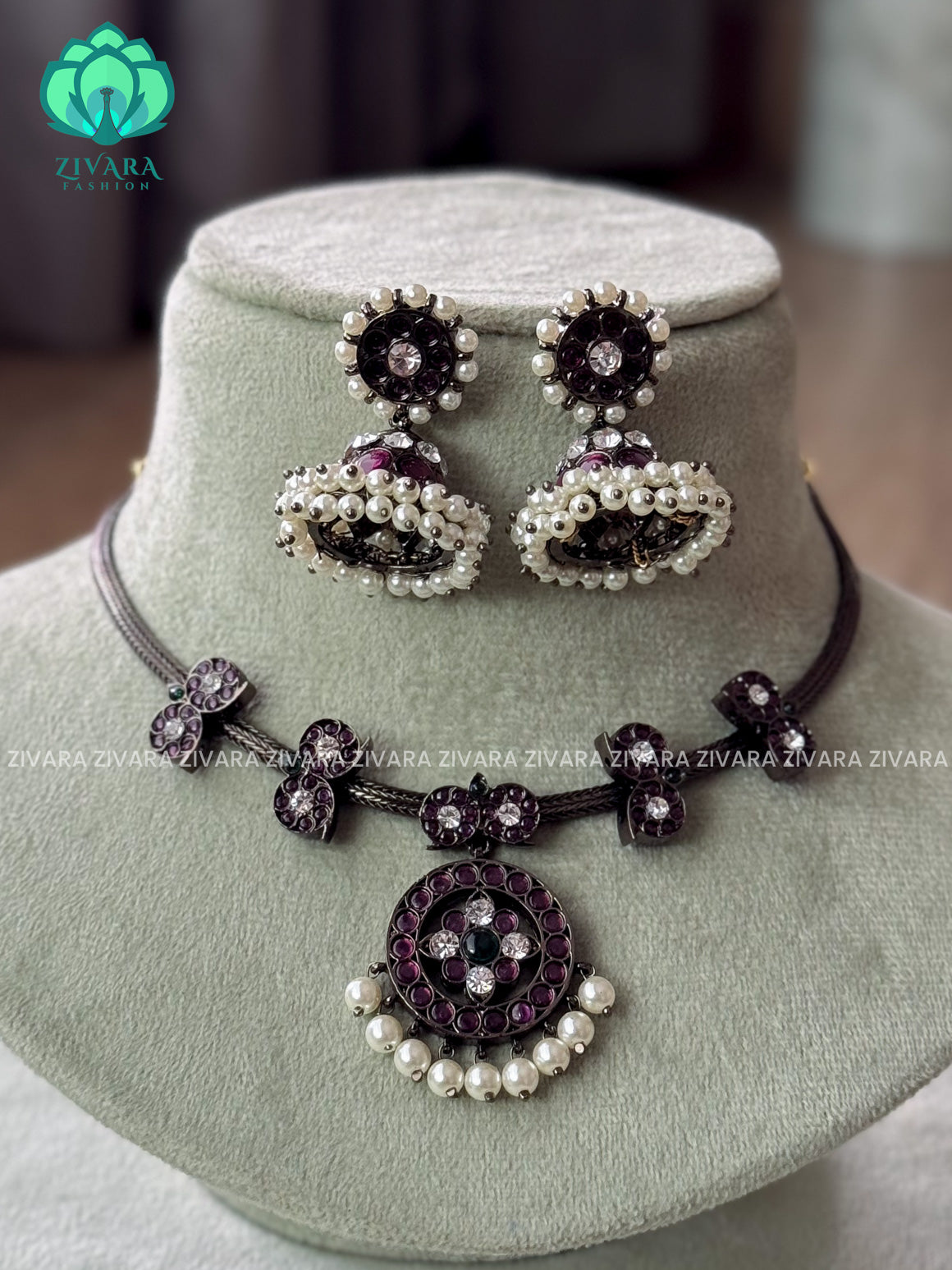 MATHANGI- NECKLACE AND JHUMKA- REAL KEMP BHARATHANATYAM DANCE PREMIUM JEWELLERY