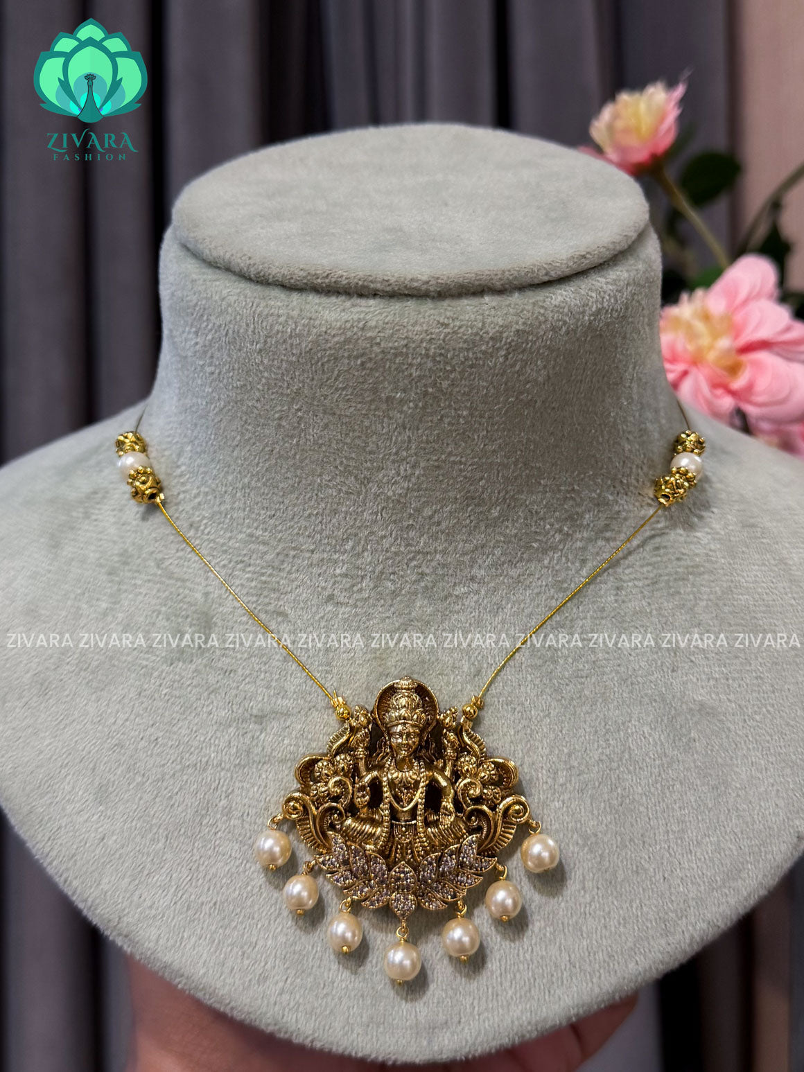 TEMPLE VINTAGE TAMARA pendant INVISIBLE MINIMAL ELEGANT HANDMADE NECKLACE WITH BRILLIANT FINISH MOTIFS- ZIVARA FASHION
