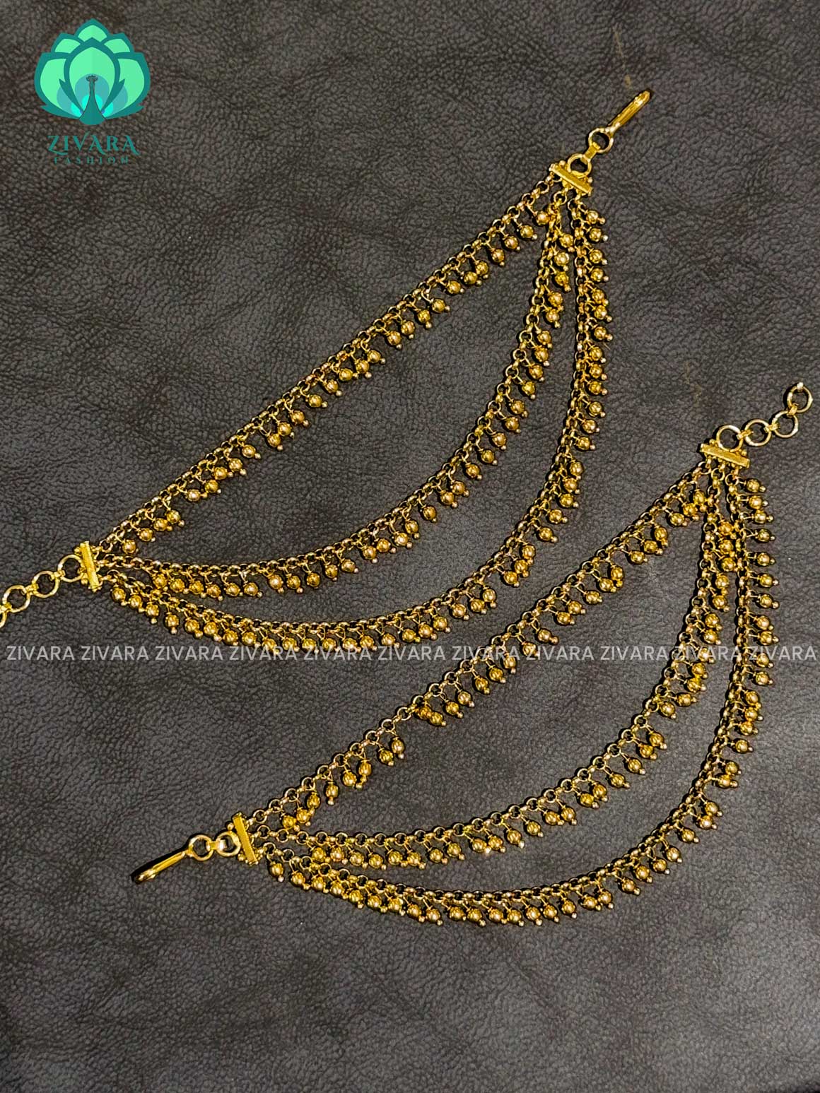 3 layer gold earchains/maatals- bridal accessory- zivara fashion-latest jewellery collection