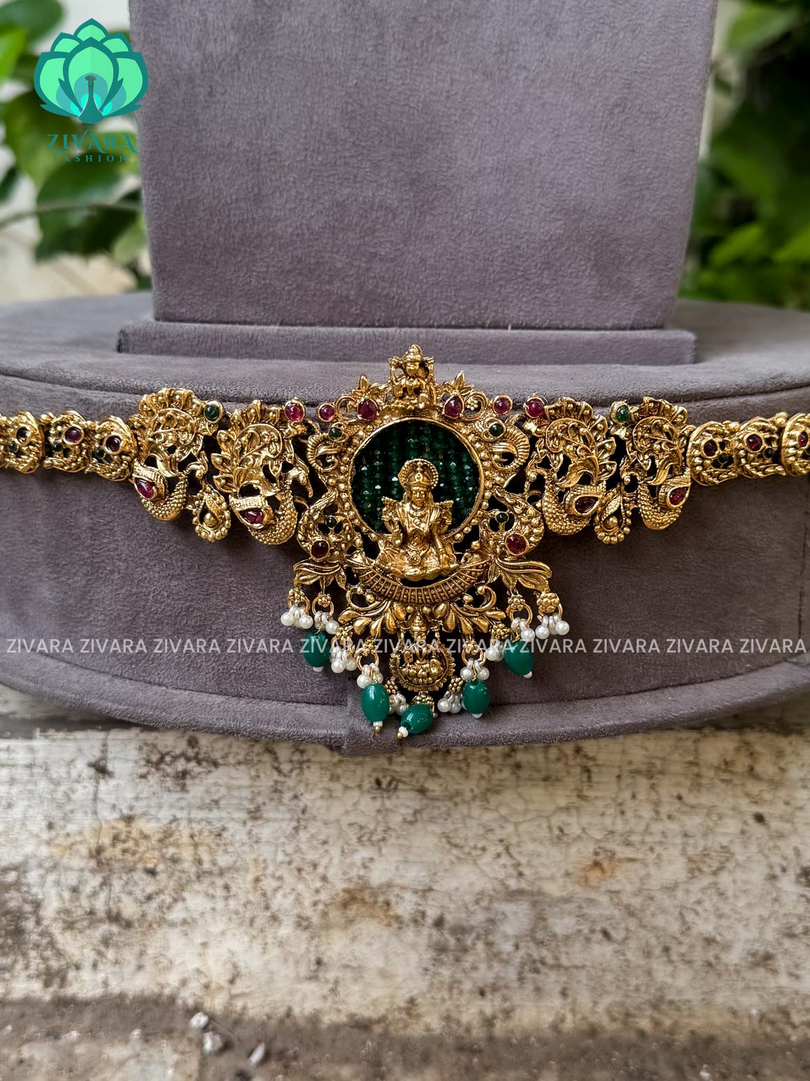 Trending green beads TEMPLE -COMBO OF NORMAL MATTE ,SHORT, long earring and hipbelt   - Zivara Fashion