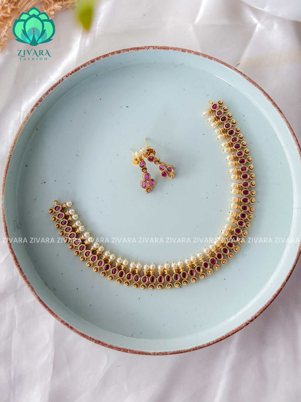 RUBY - OVAL MOTIFS  -Traditional south indian premium neckwear with earrings- Zivara Fashion- latest jewellery design