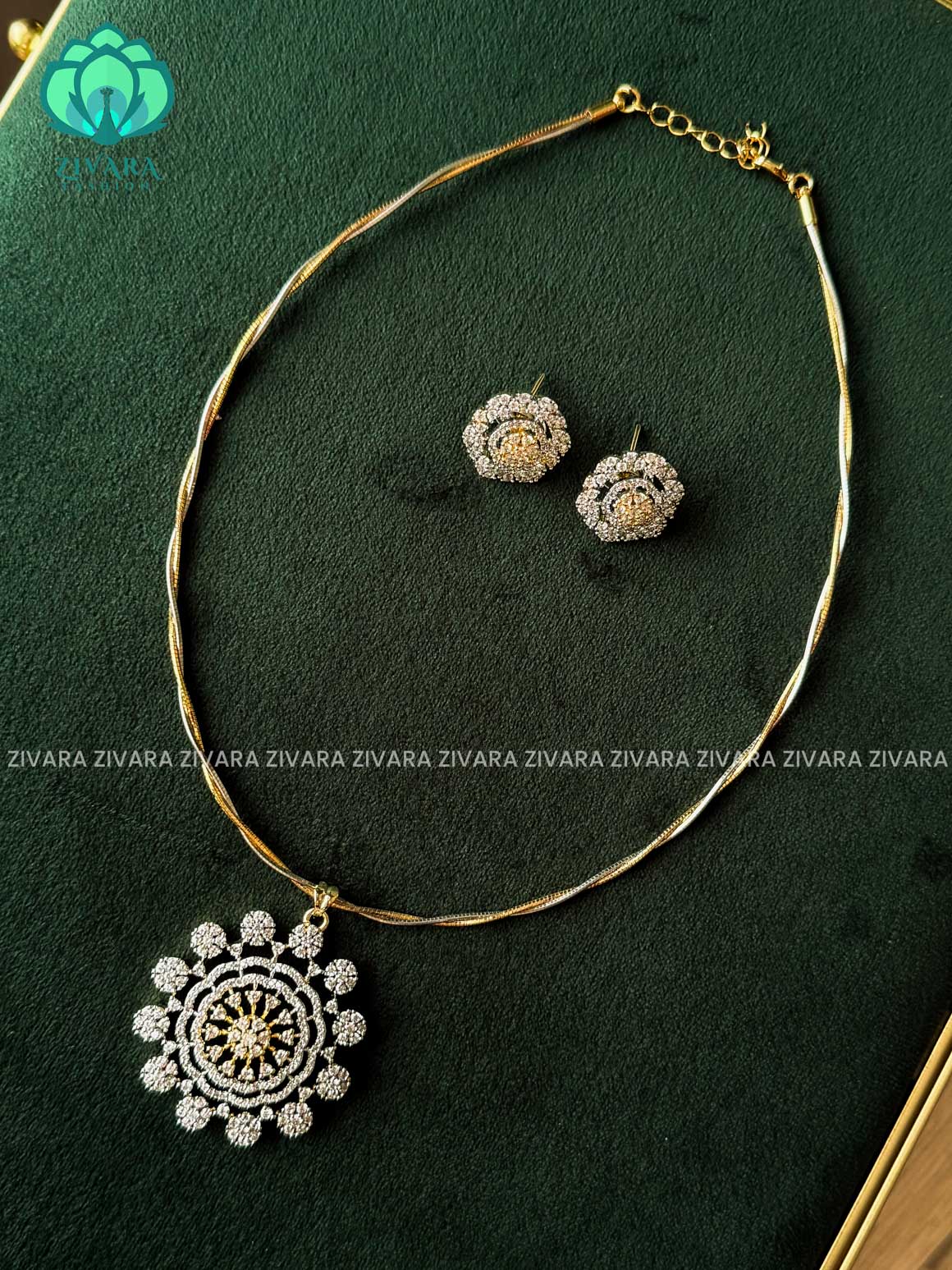 FLORAL PENDANT PREMIUM HASLI  - Traditional PREMIUM rhodium polish neckwear With earrings- Zivara Fashion