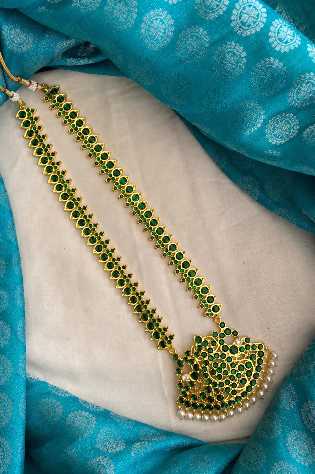 GREEN- NIRMALA - Kemp long neckwear jewellery- south indian jewellery