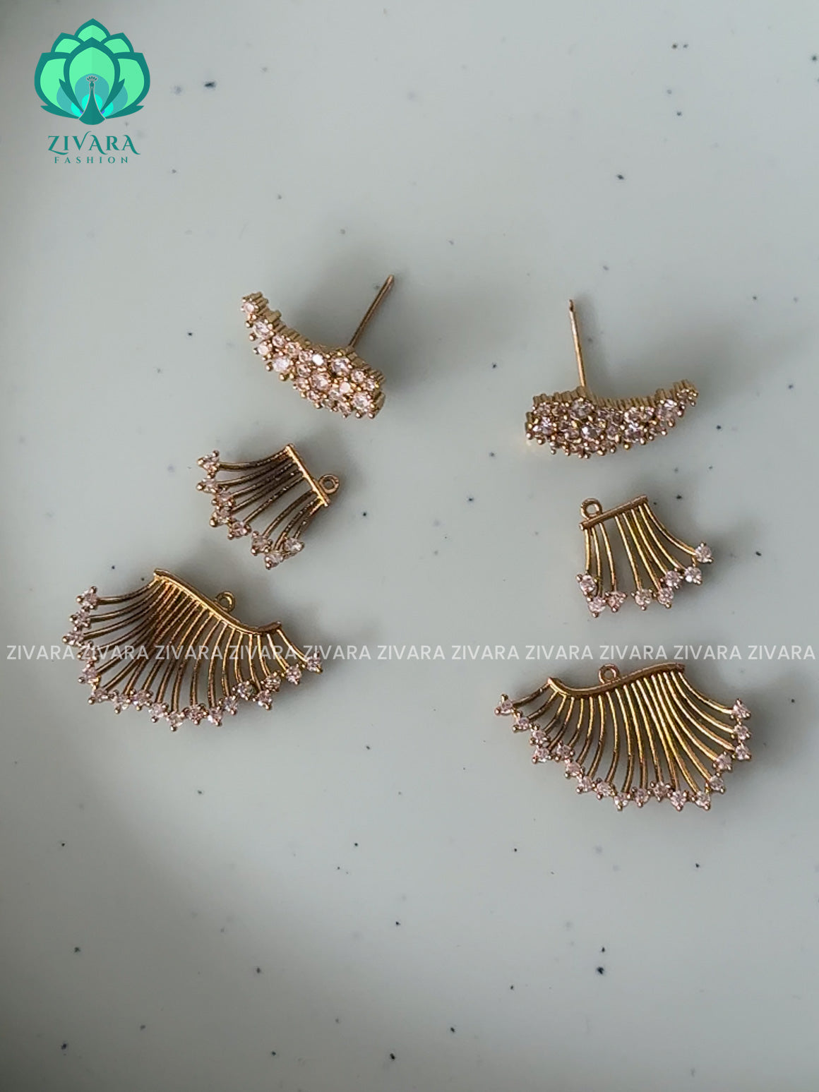Korean style 3 in 1 subtle gold AD stone studs - latest jewellery collection- zivara fashion