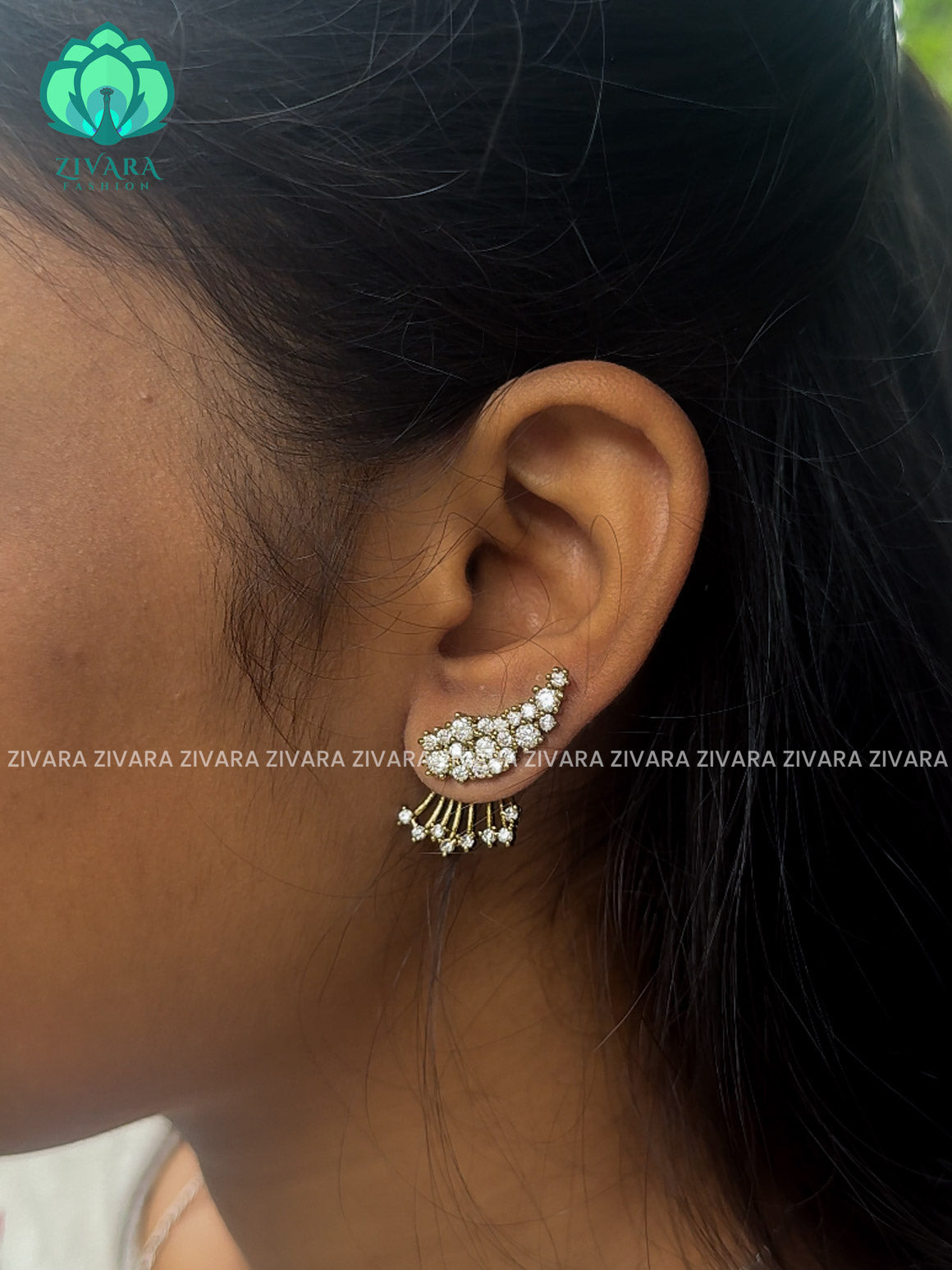 Korean style 3 in 1 subtle gold AD stone studs - latest jewellery collection- zivara fashion