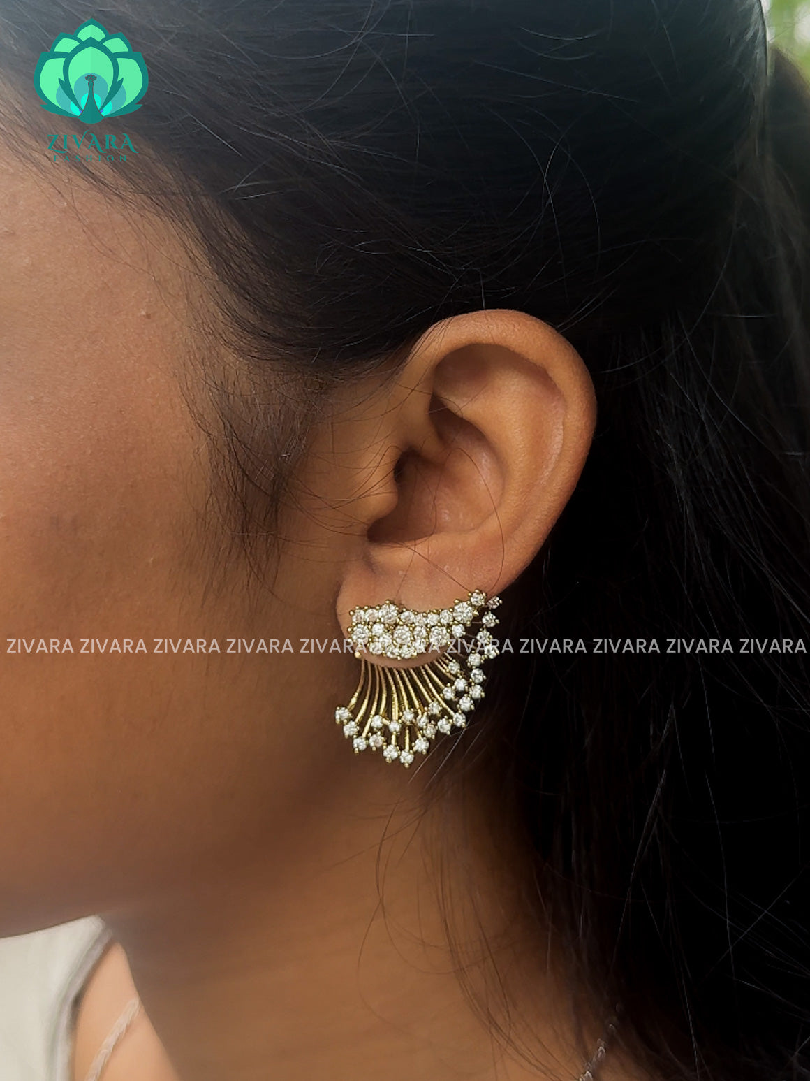 Korean style 3 in 1 subtle gold AD stone studs - latest jewellery collection- zivara fashion