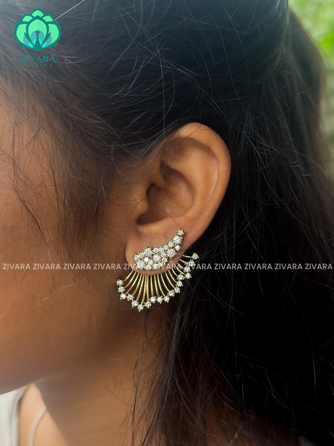 Korean style 3 in 1 subtle gold AD stone studs - latest jewellery collection- zivara fashion
