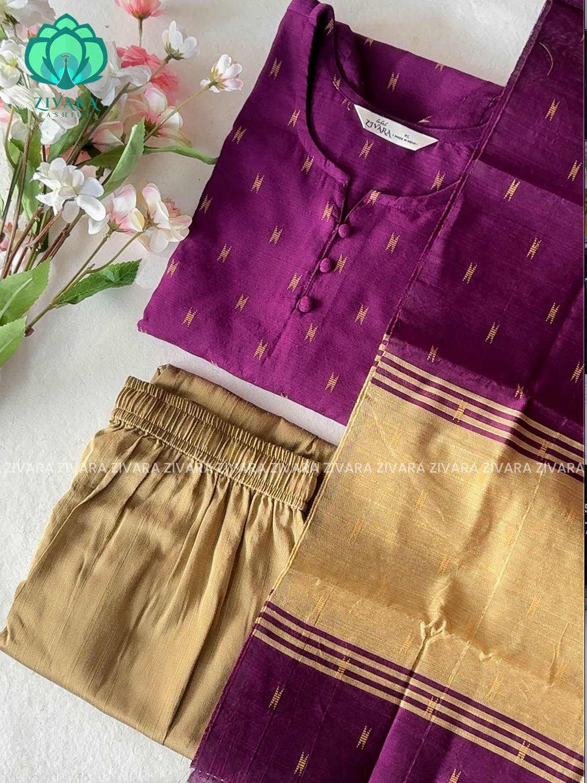 MADHAVI-VIOLET - FESTIVE DUPION SILK SALWAR SET WITH DUPATTA - LABEL ZIVARA