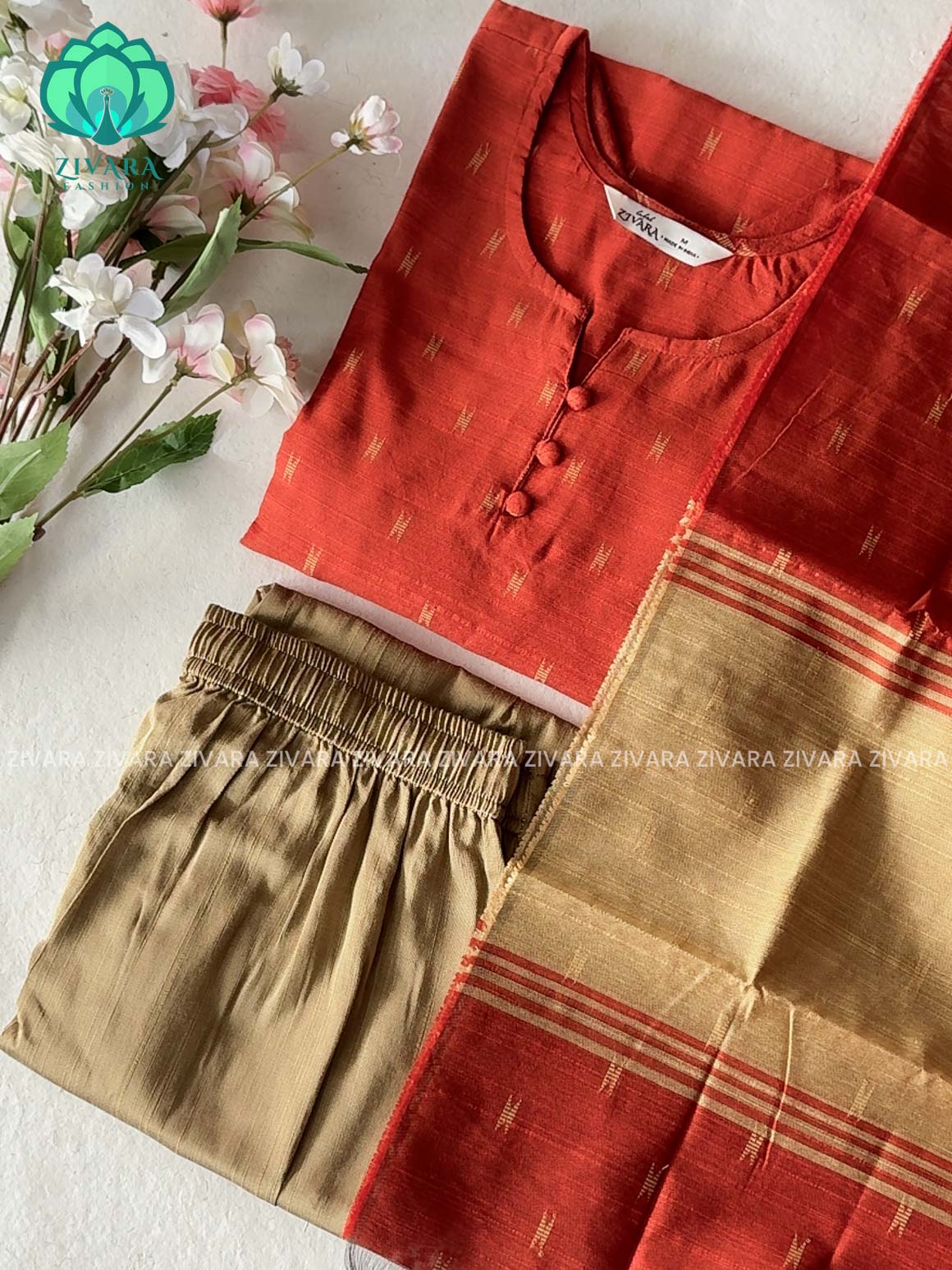 MADHAVI-MUD RED - FESTIVE DUPION SILK SALWAR SET WITH DUPATTA - LABEL ZIVARA