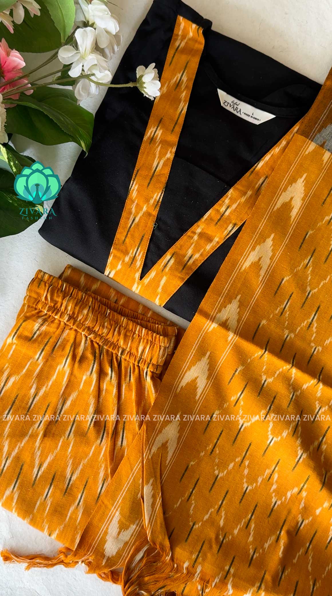 MADHI -YELLOW IKKAT  - HANDLOOM COTTON- SALWAR SUIT WITH DUPATTA - LABEL ZIVARA