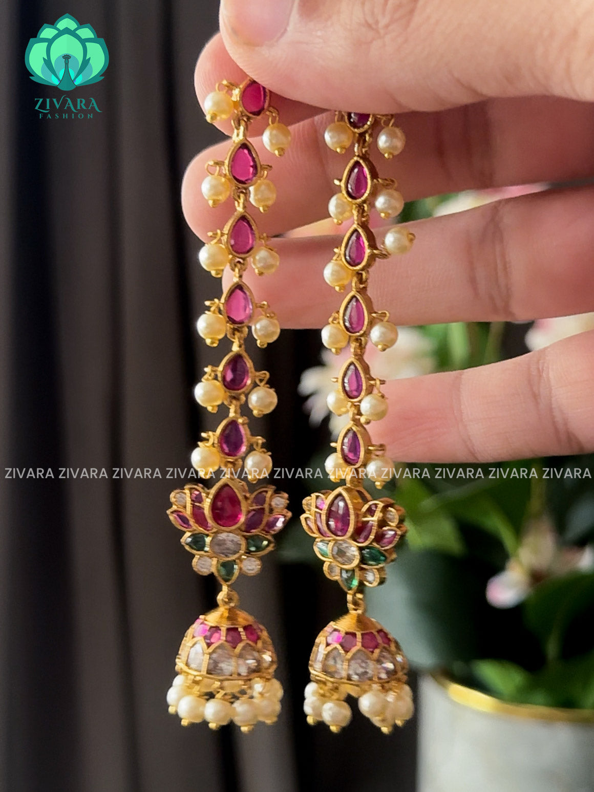 Lotus real kemp jhumka with maatal - latest jewellery collection- zivara fashion