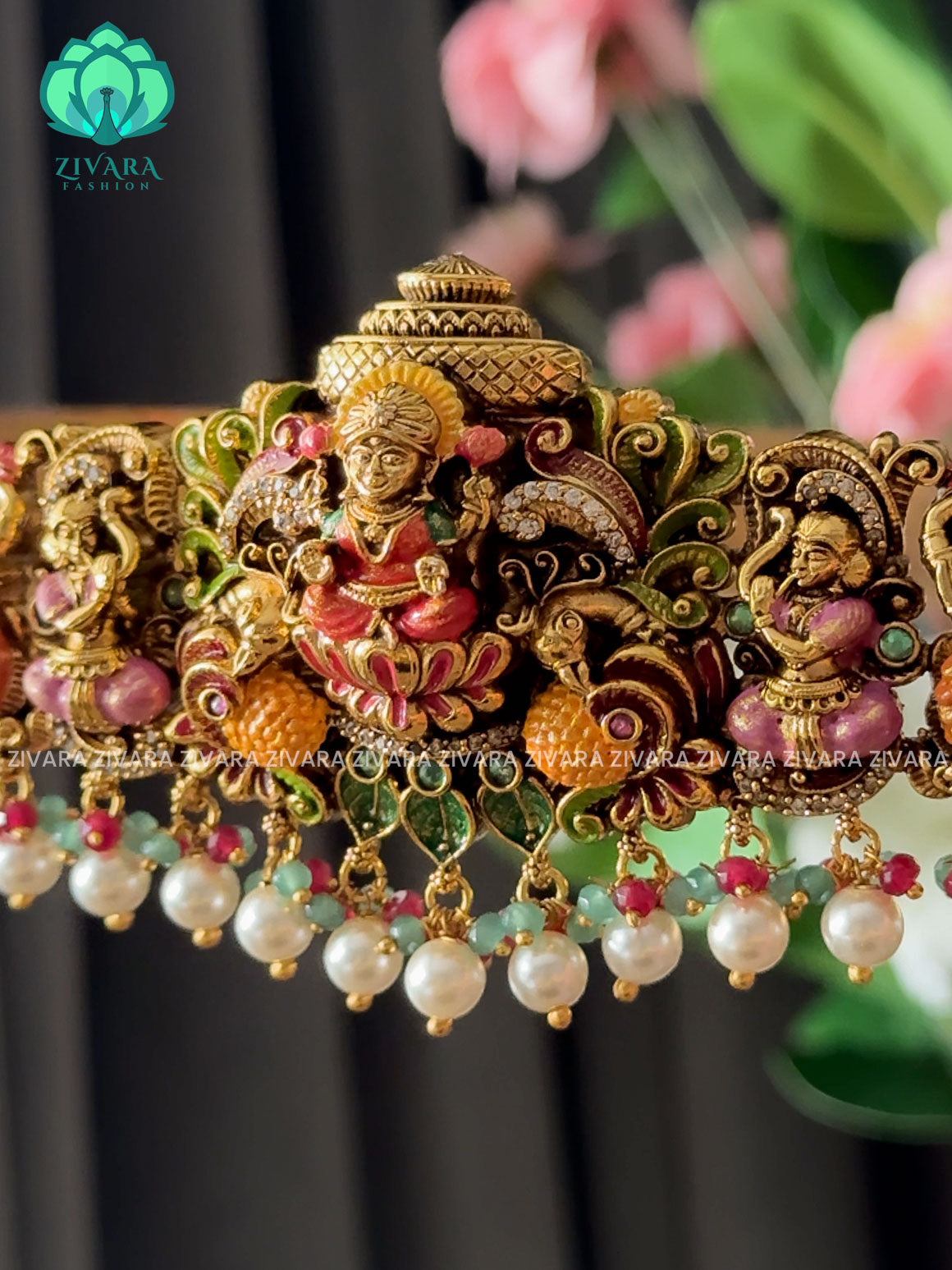 MADHURYA HANDPAINTED -TEMPLE PREMIUM MATTE LAKSHMI HIPBELT-ZIVARA FASHION