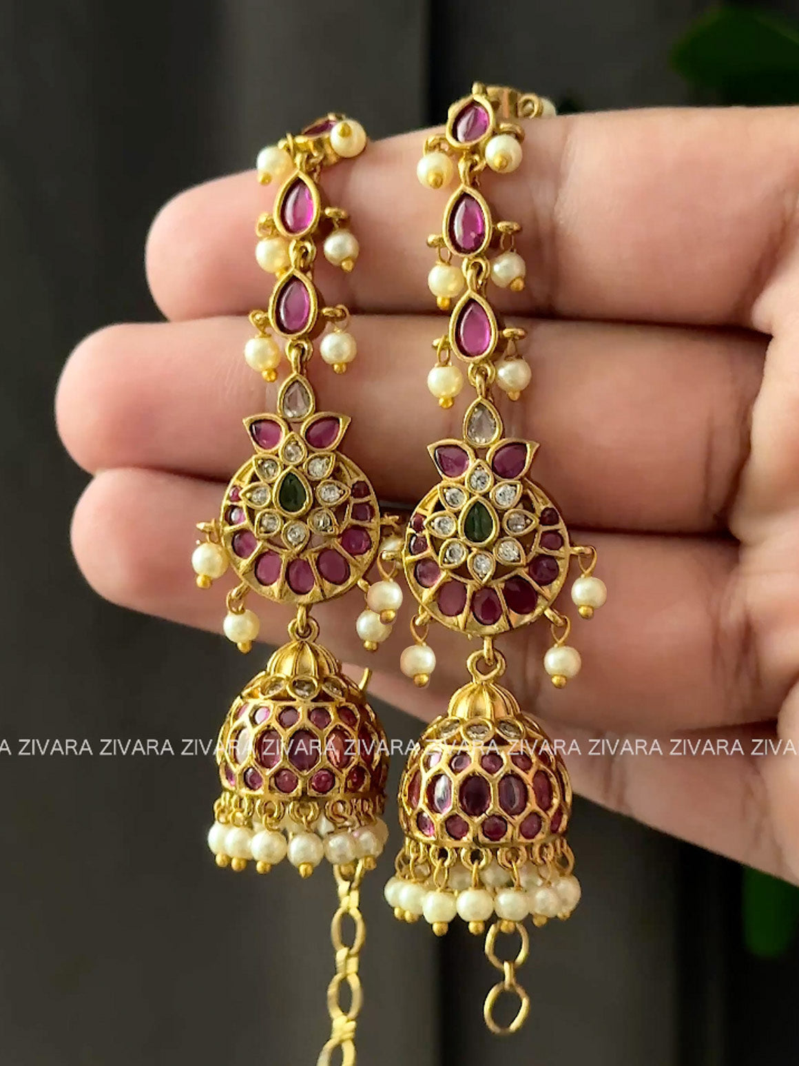 REAL KEMP MEDIUM SIZE JHUMKA WITH MAATAL - latest jewellery collection- zivara fashion