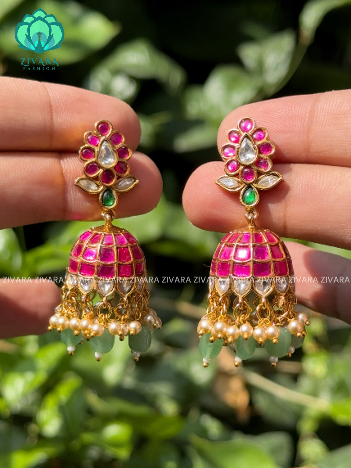 DIYA- EXUBERANT JADAU JHUMKAS - TRADITIONAL PREMIUM MATTE  polish JHUMKA- latest jewellery collection- zivara fashion