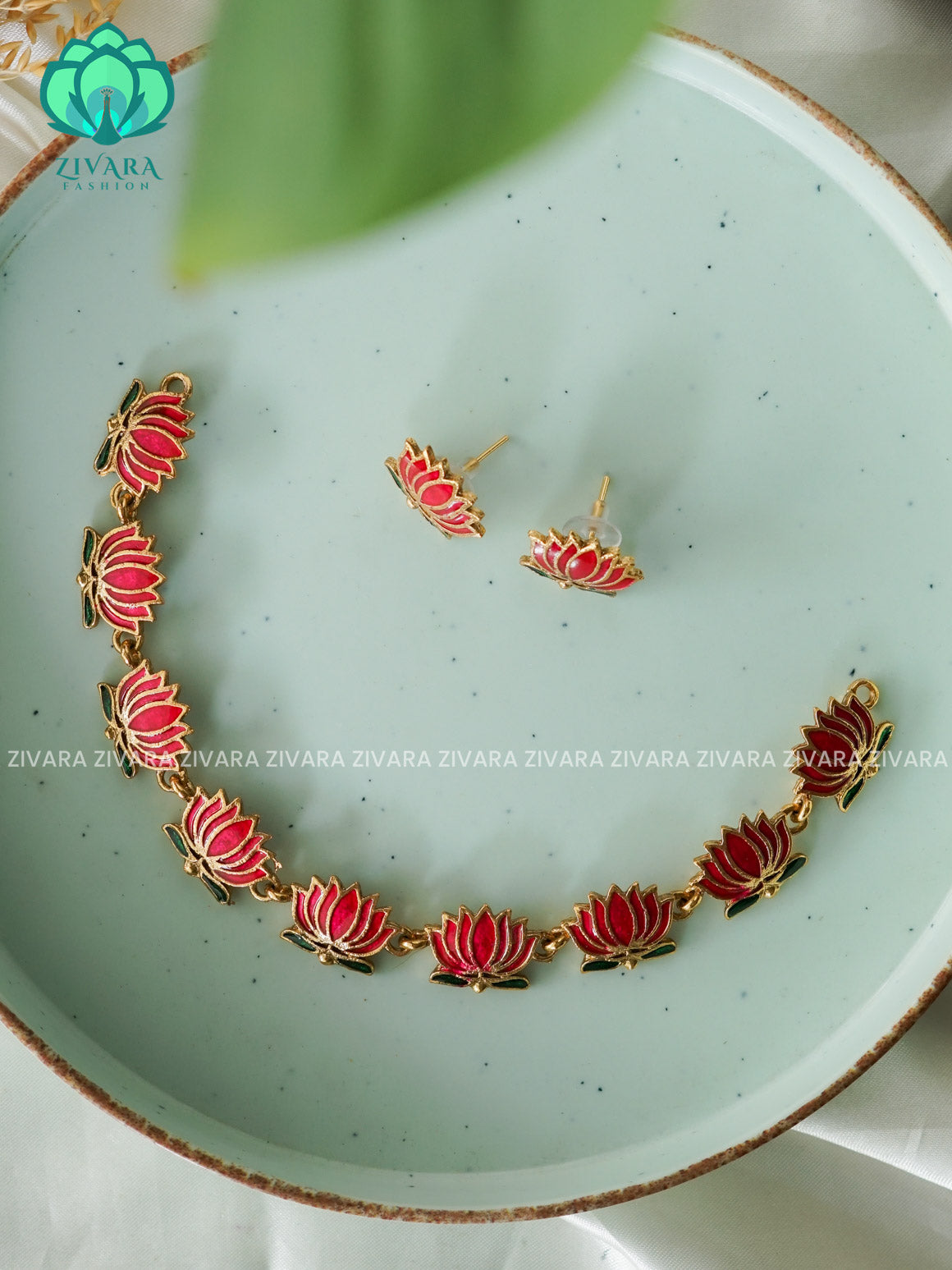 MANJU WARRIER Trending NORMAL MATTE lotus enamel neckwear  - Zivara Fashion- latest jewellery design