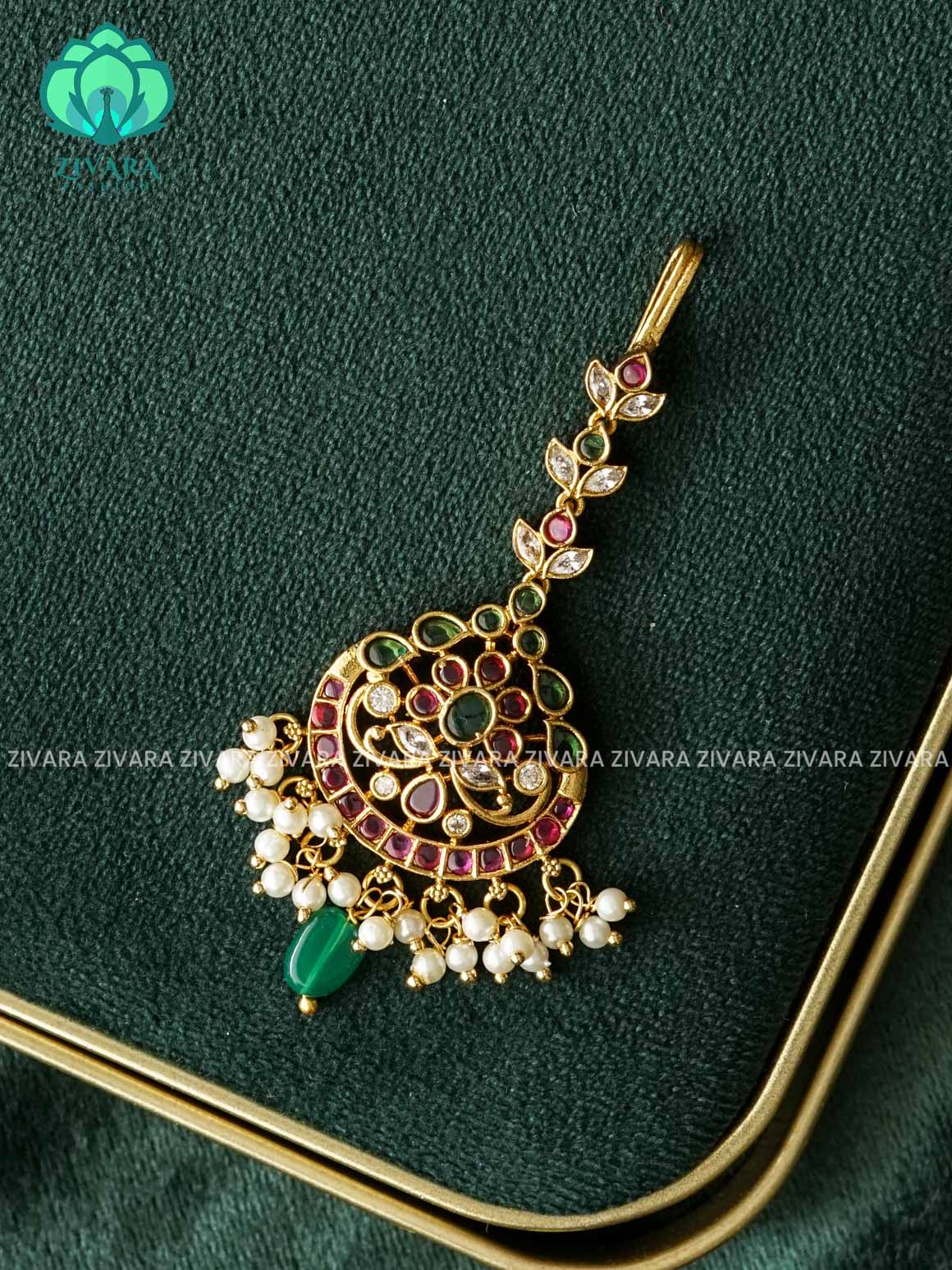 REAL KEMP MOTIF FREE CHUTTI WITH  BEADS HANGINGS - Bridal tikka, chutti- bridal head accessory- latest bridal collection - Zivara fashion